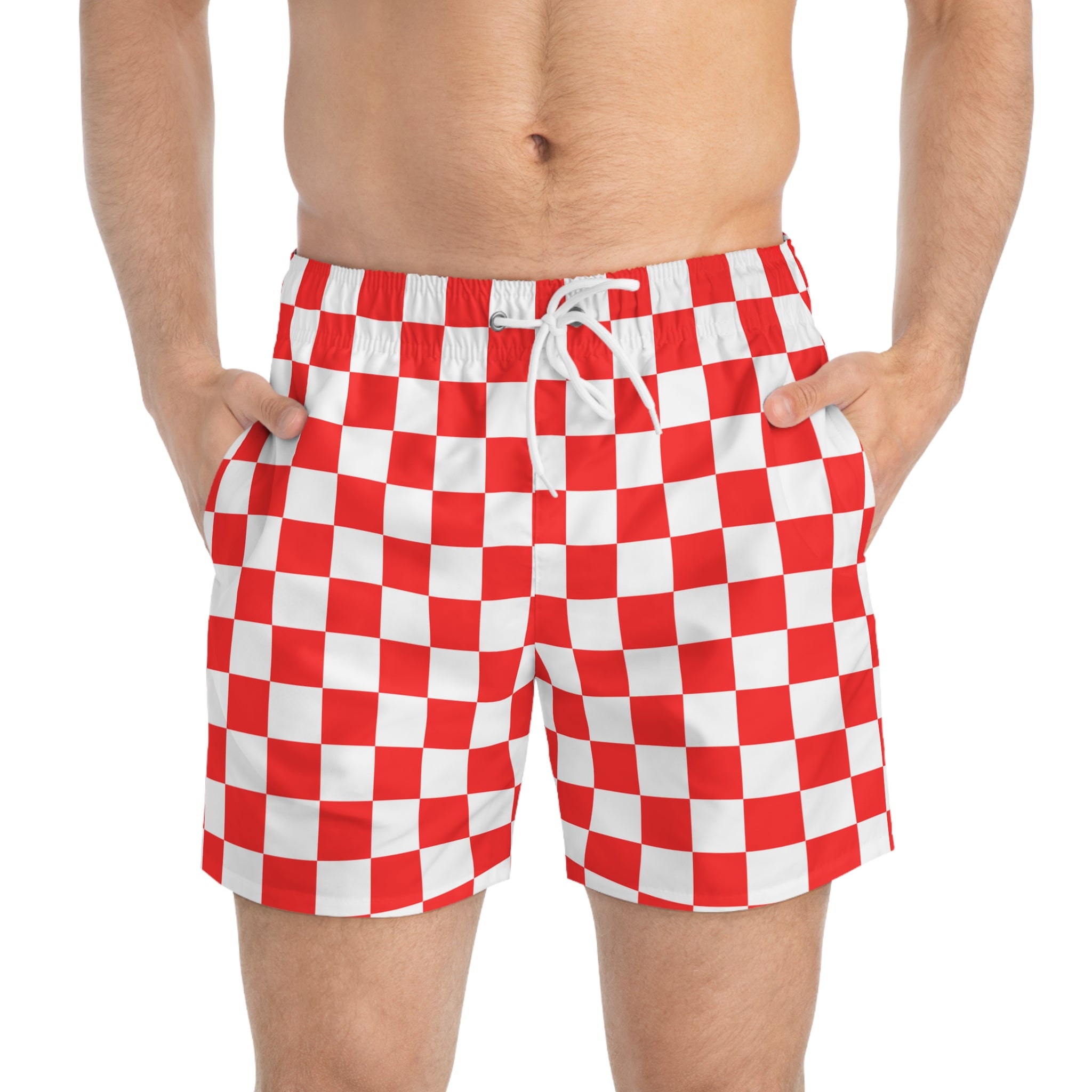 Checkerboard II Red and White Swim Trunks (AOP), Artsulli - Art is Long, Life is Short, All Over Prints, , , , , , , 