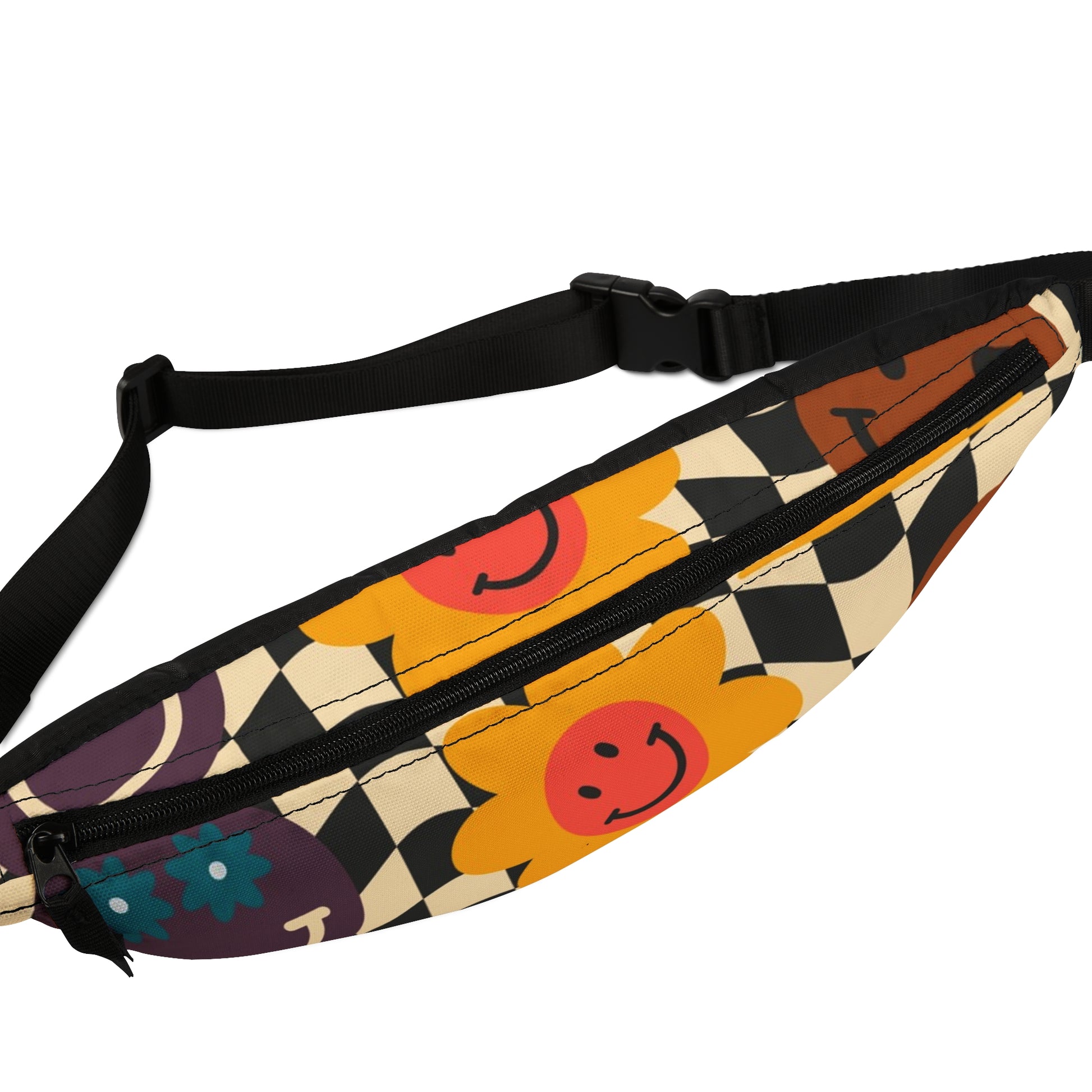 Trippy x Wavy Checkerboard x Smiley Face x Rainbow x Flowers Multi-Color Fanny Pack, Artsulli - Art is Long, Life is Short, Bags, , , , , , , 