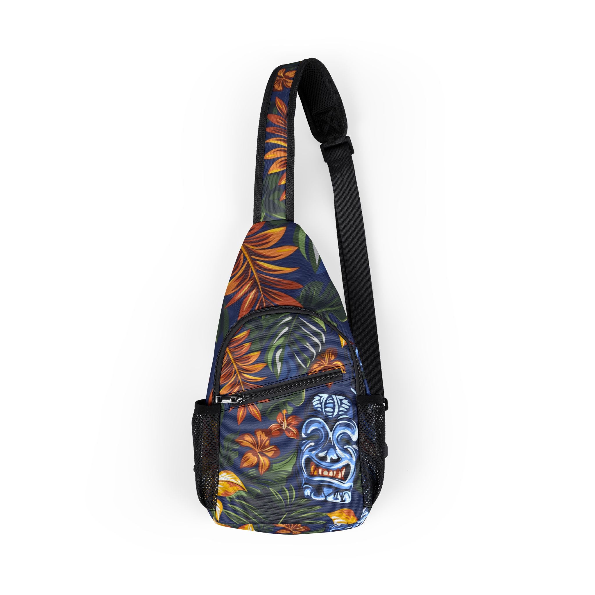 Tiki Bloom Navy Chest Bag (AOP), Artsulli - Art is Long, Life is Short, Bags, Size, One size, , , , , 12308985060678764045