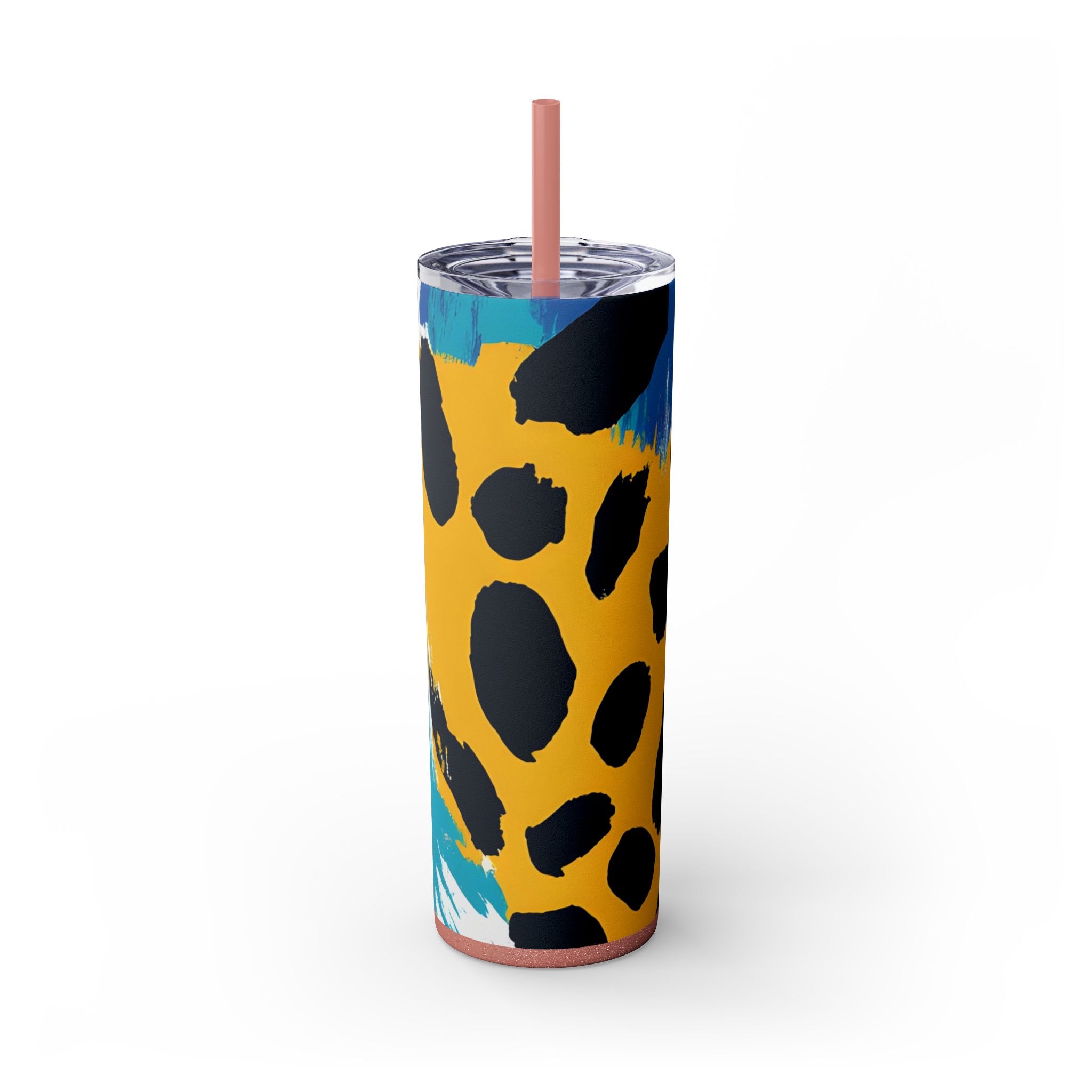 Leopard Print x Paint Brush Strokes Multi-Color Skinny Tumbler with Straw, 20oz, Artsulli - Art is Long, Life is Short, Mug, Finish, Glossy, Color, Glitter Dusty Rose, Size, 20oz, 48193164187256237989