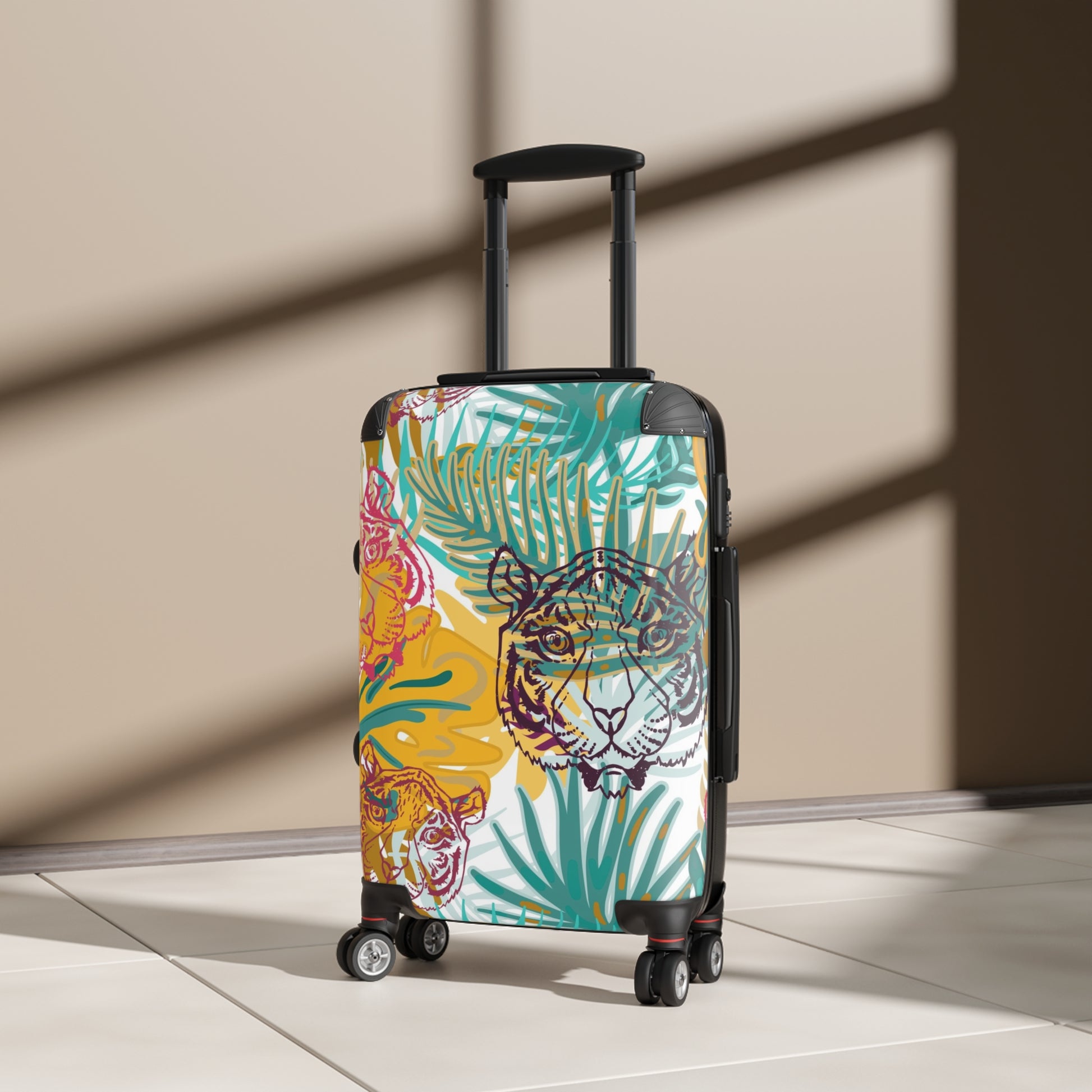 Tropical Jungle Tigers Brown and Green Suitcase, Artsulli - Art is Long, Life is Short, Bags, , , , , , , 