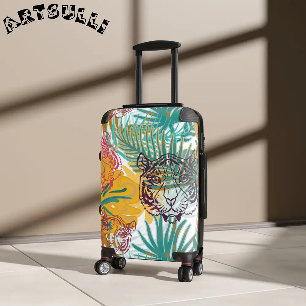JAKKOUTTHEBXX Tropical Jungle Tigers Brown and Green Suitcase