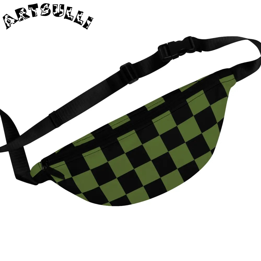 JAKKOUTTHEBXX Checkerboard Olive Green and Black Fanny Pack