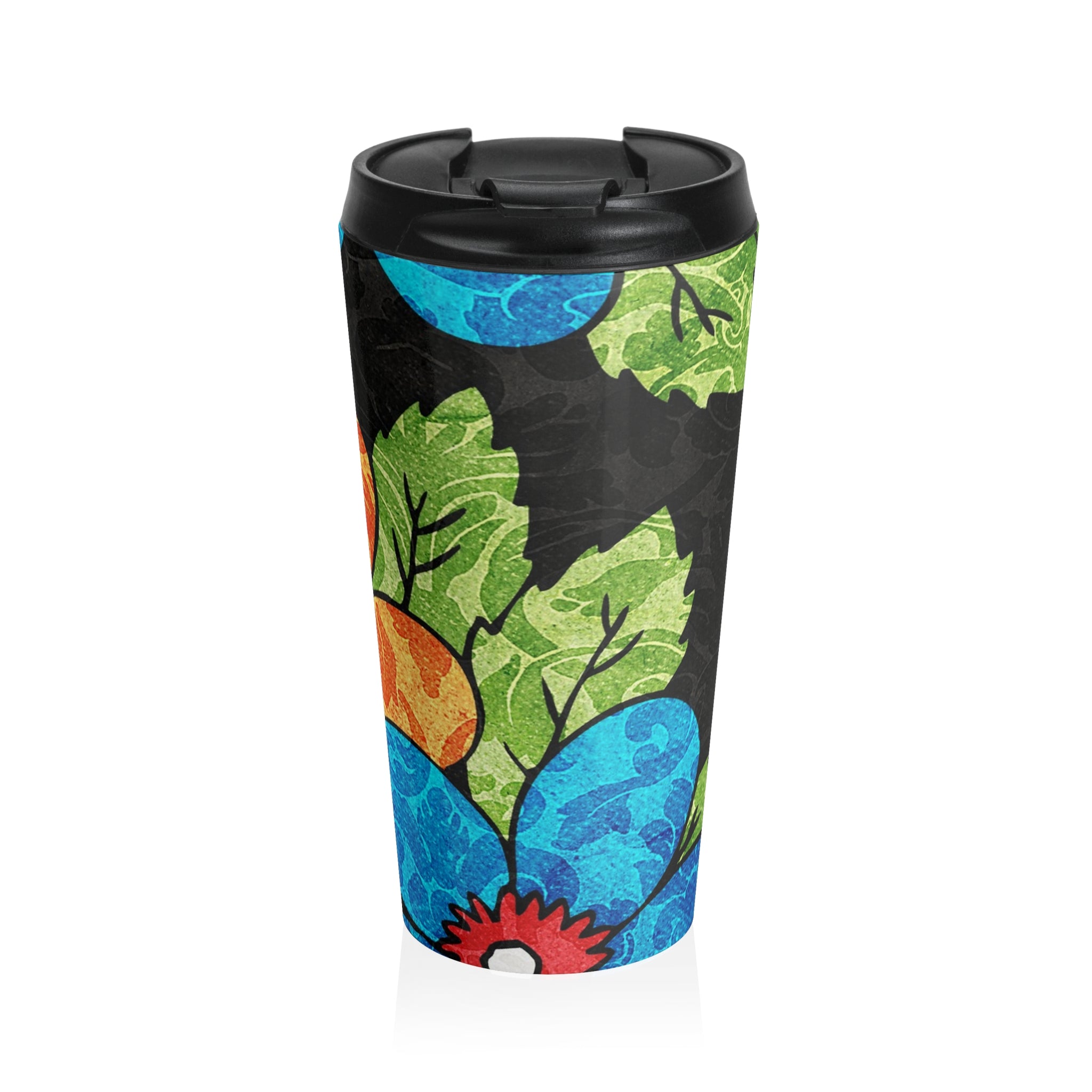 Groovy Black Floral Kl Stainless Steel Travel Mug, Artsulli - Art is Long, Life is Short, Mug, Size, 15oz, , , , , 17853306636832966714