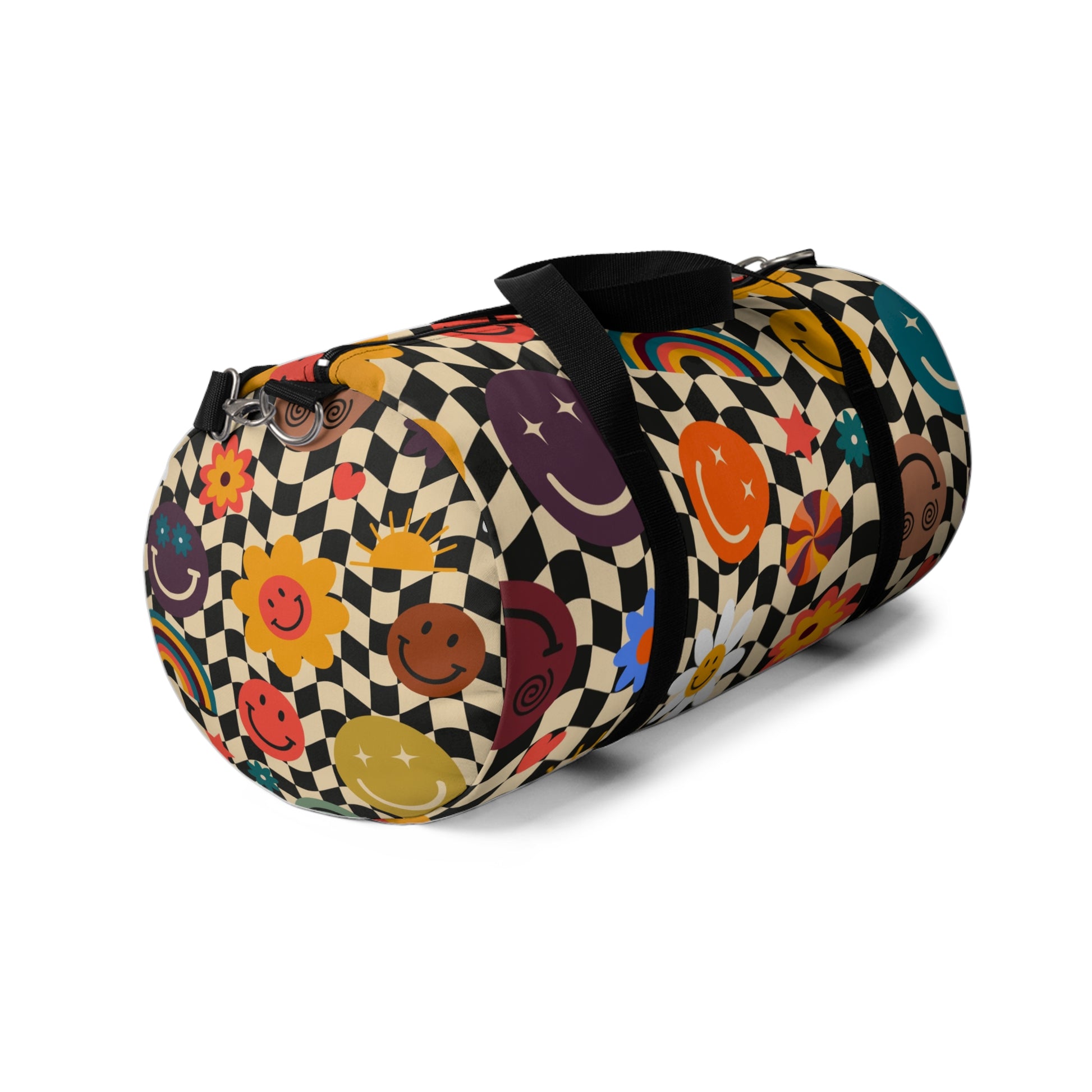 Trippy x Wavy Checkerboard x Smiley Face x Rainbow x Flowers II Multi-Color Duffel Bag, Artsulli - Art is Long, Life is Short, Bags, , , , , , , 