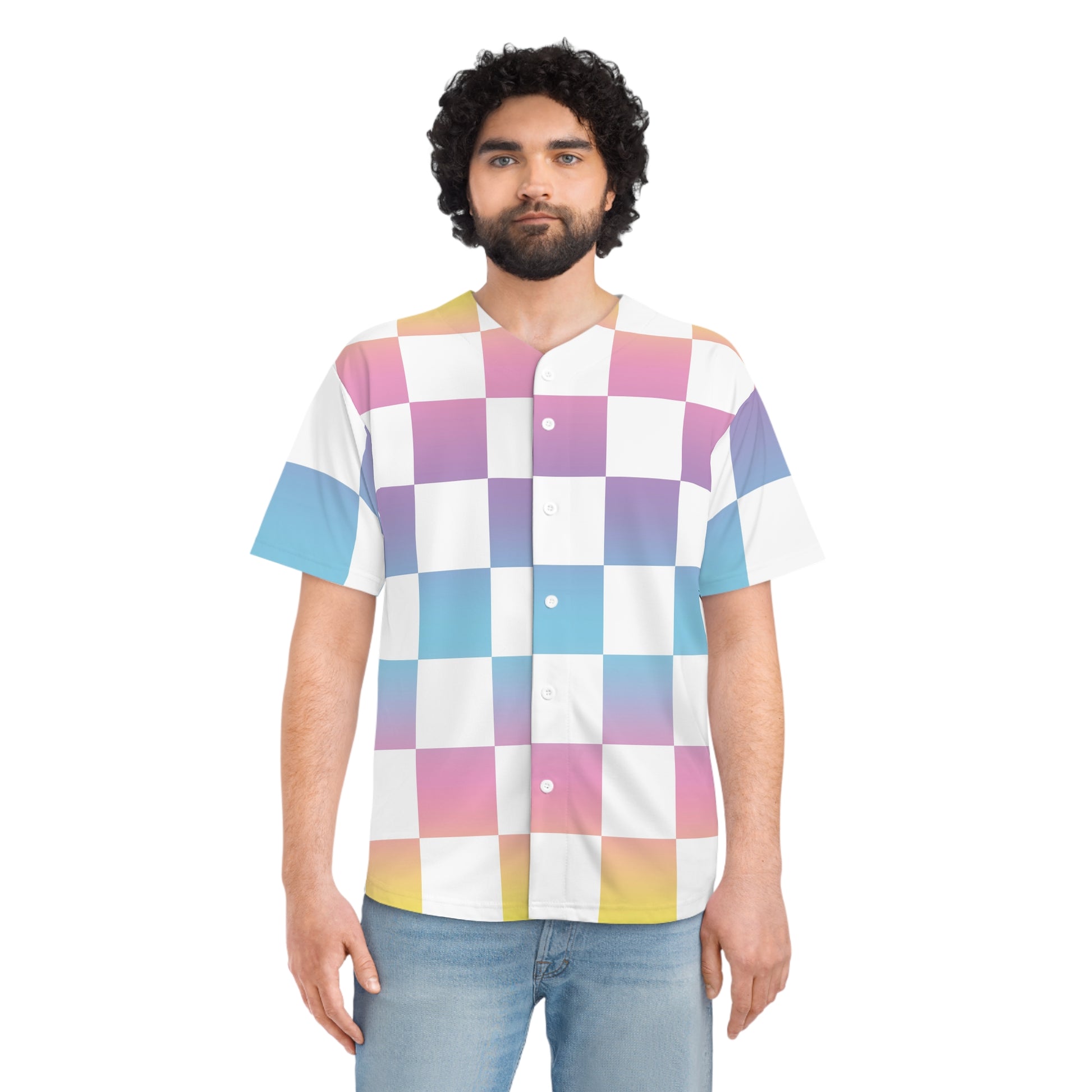 Vaporwave Check Men's Baseball Jersey (AOP), Artsulli - Art is Long, Life is Short, All Over Prints, , , , , , , 