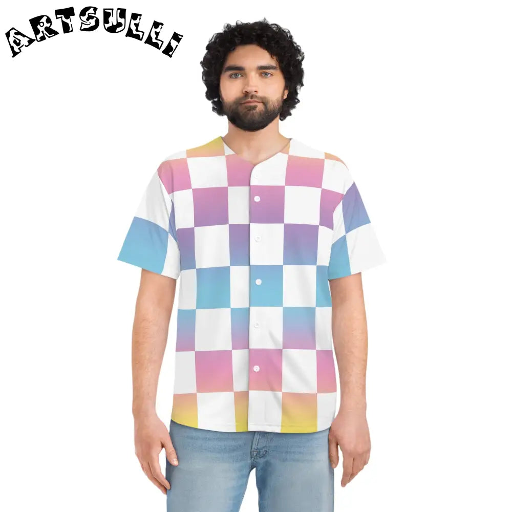 JAKKOUTTHEBXX Vaporwave Check Men’s Baseball Jersey (AOP)