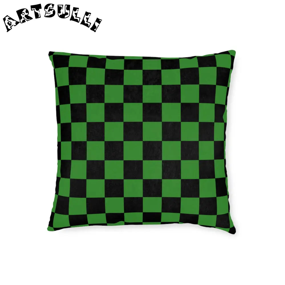 JAKKOUTTHEBXX Checkerboard Green and Black Square Pillow