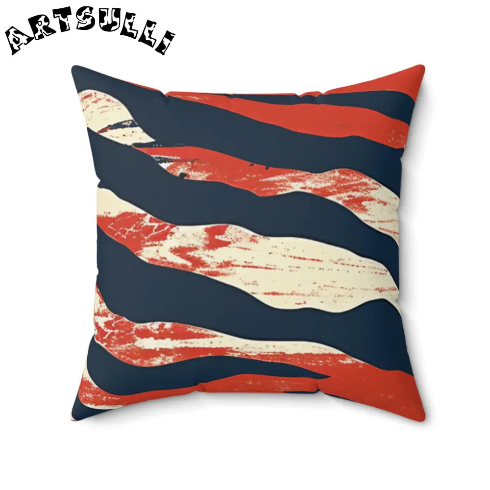 JAKKOUTTHEBXX Abstract Red White and Navy Brushstroke Square Pillow