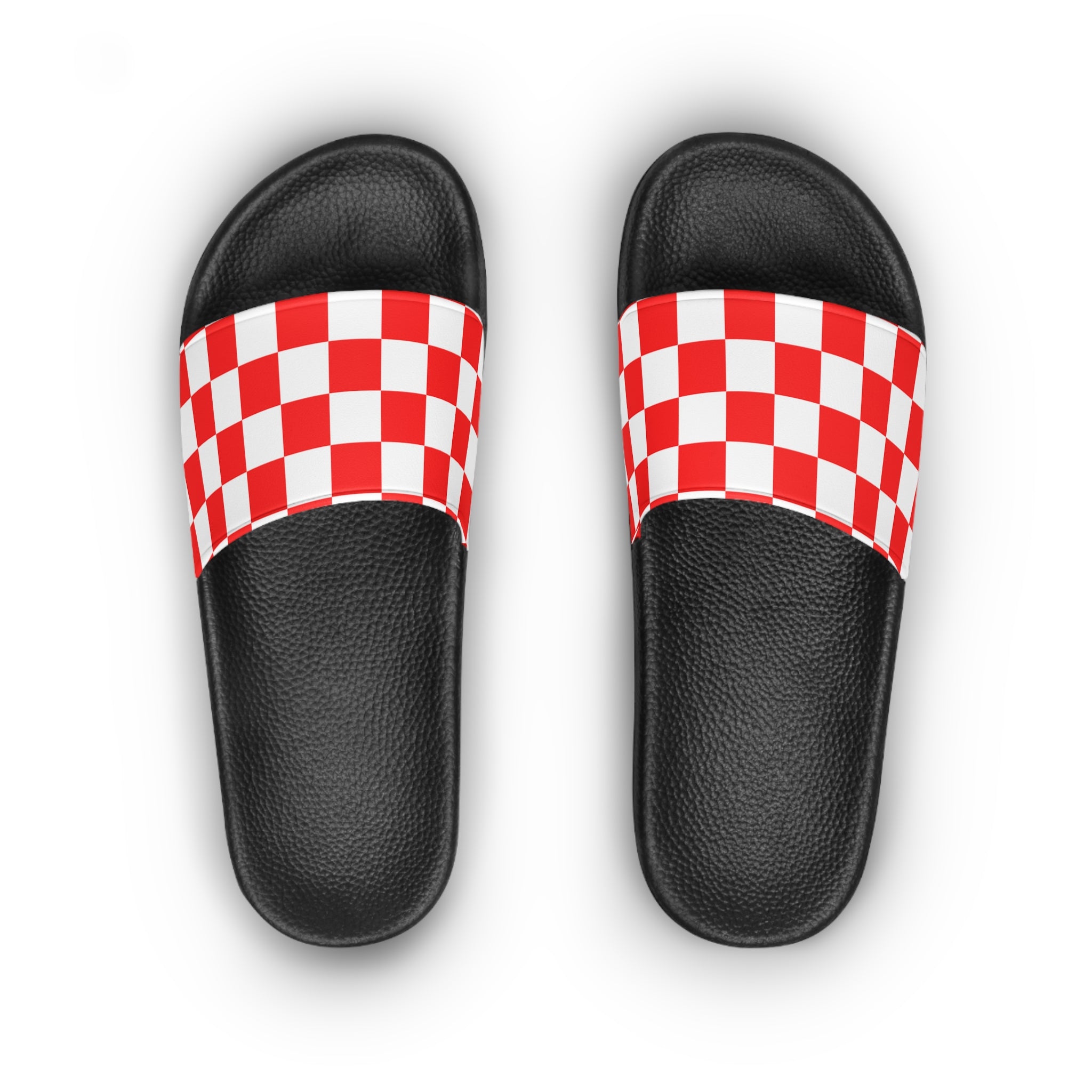 Checkerboard Red and White Women's Slide Sandals, Artsulli - Art is Long, Life is Short, Shoes, , , , , , , 