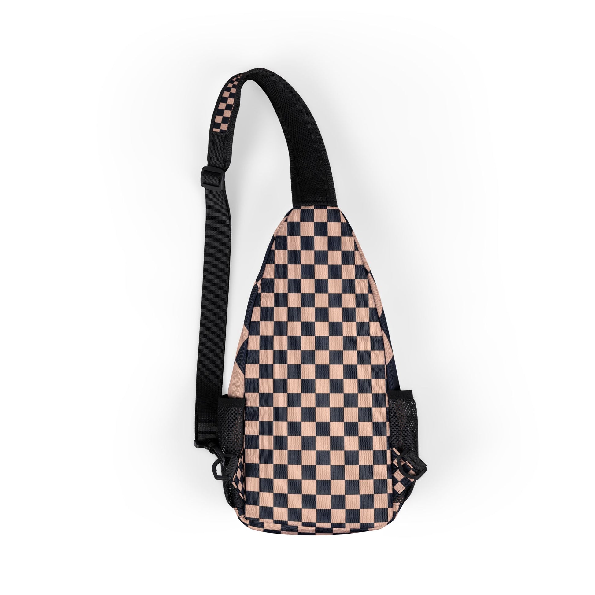 Checkerboard Black and Light Brown Chest Bag (AOP), Artsulli - Art is Long, Life is Short, Bags, , , , , , , 