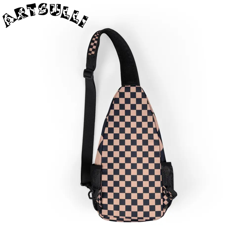 JAKKOUTTHEBXX Checkerboard Black and Light Brown Chest Bag (AOP)