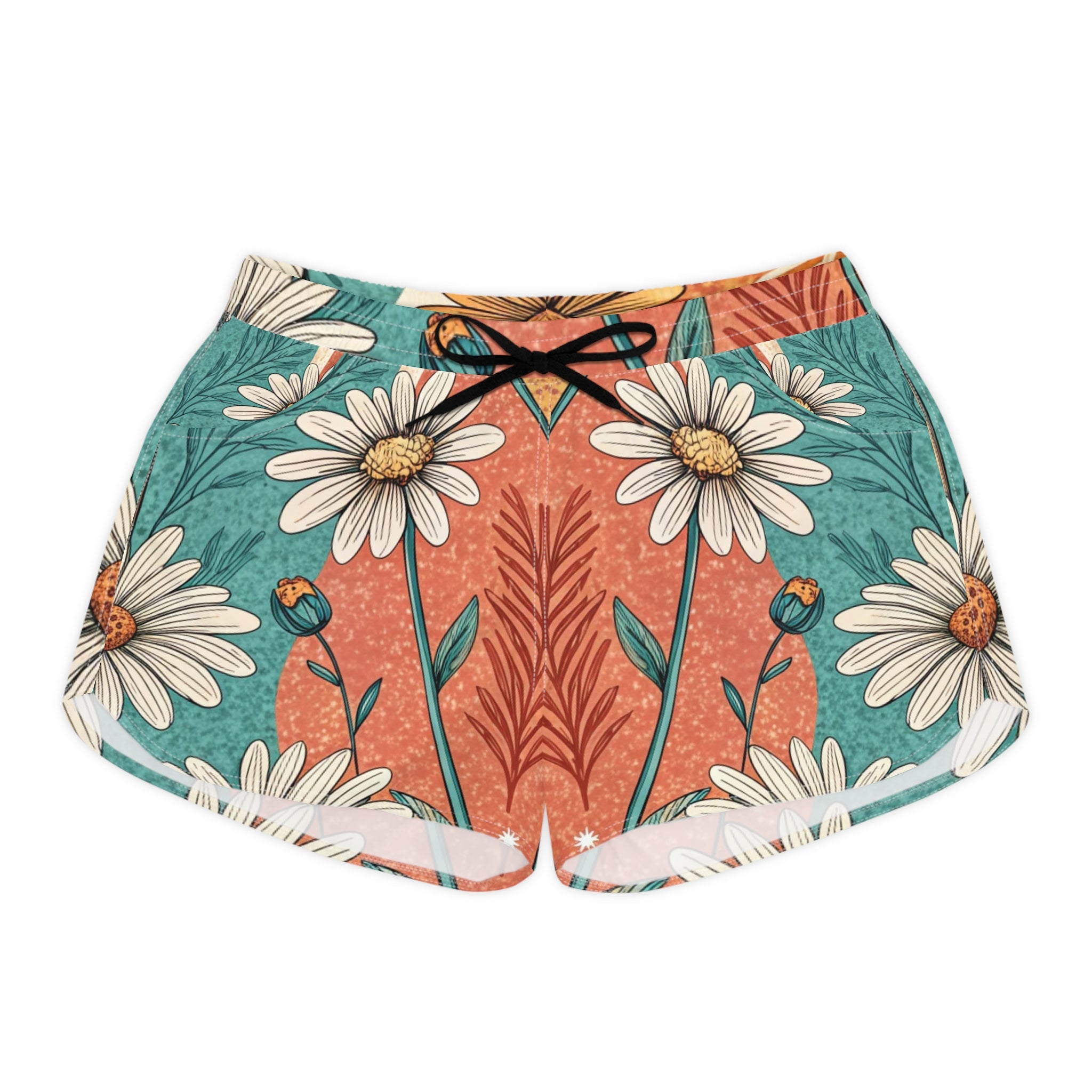 Retro Daisy Dream Women's Casual Shorts (AOP), Artsulli - Art is Long, Life is Short, All Over Prints, Size, S, Color, Black drawstring, , , 25112308108576205669