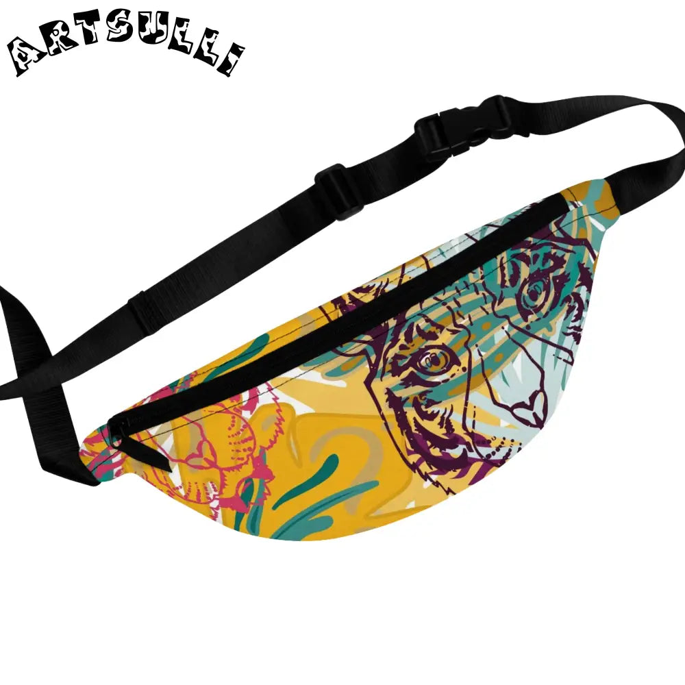 JAKKOUTTHEBXX Tropical Jungle Tigers Brown and Green Fanny Pack
