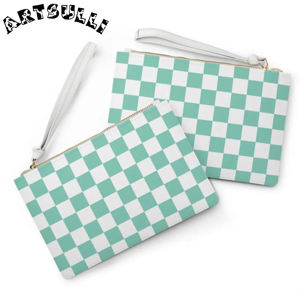 JAKKOUTTHEBXX Checkerboard Light Green Clutch Bag JAKKOUTTHEBXX