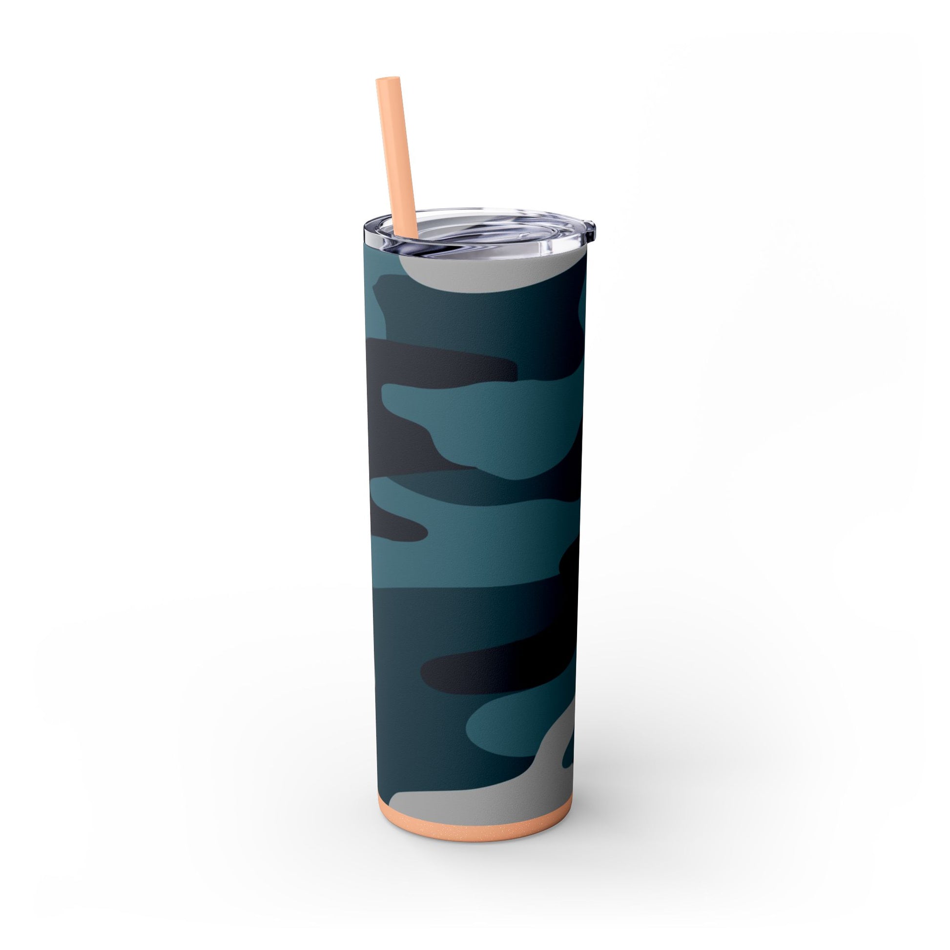 Blue Camouflage Skinny Tumbler with Straw, 20oz, Artsulli - Art is Long, Life is Short, Mug, , , , , , , 