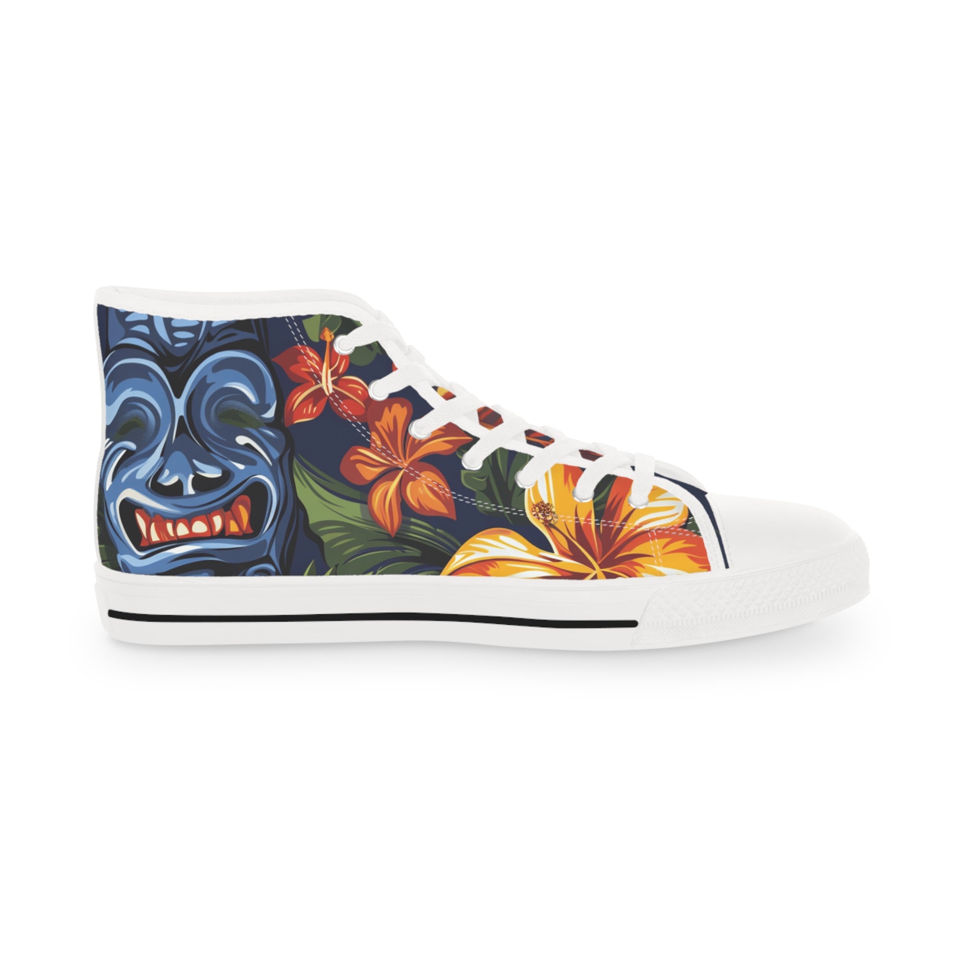 Tiki Bloom Navy Men's High Top Sneakers, Artsulli - Art is Long, Life is Short, Shoes, , , , , , , 