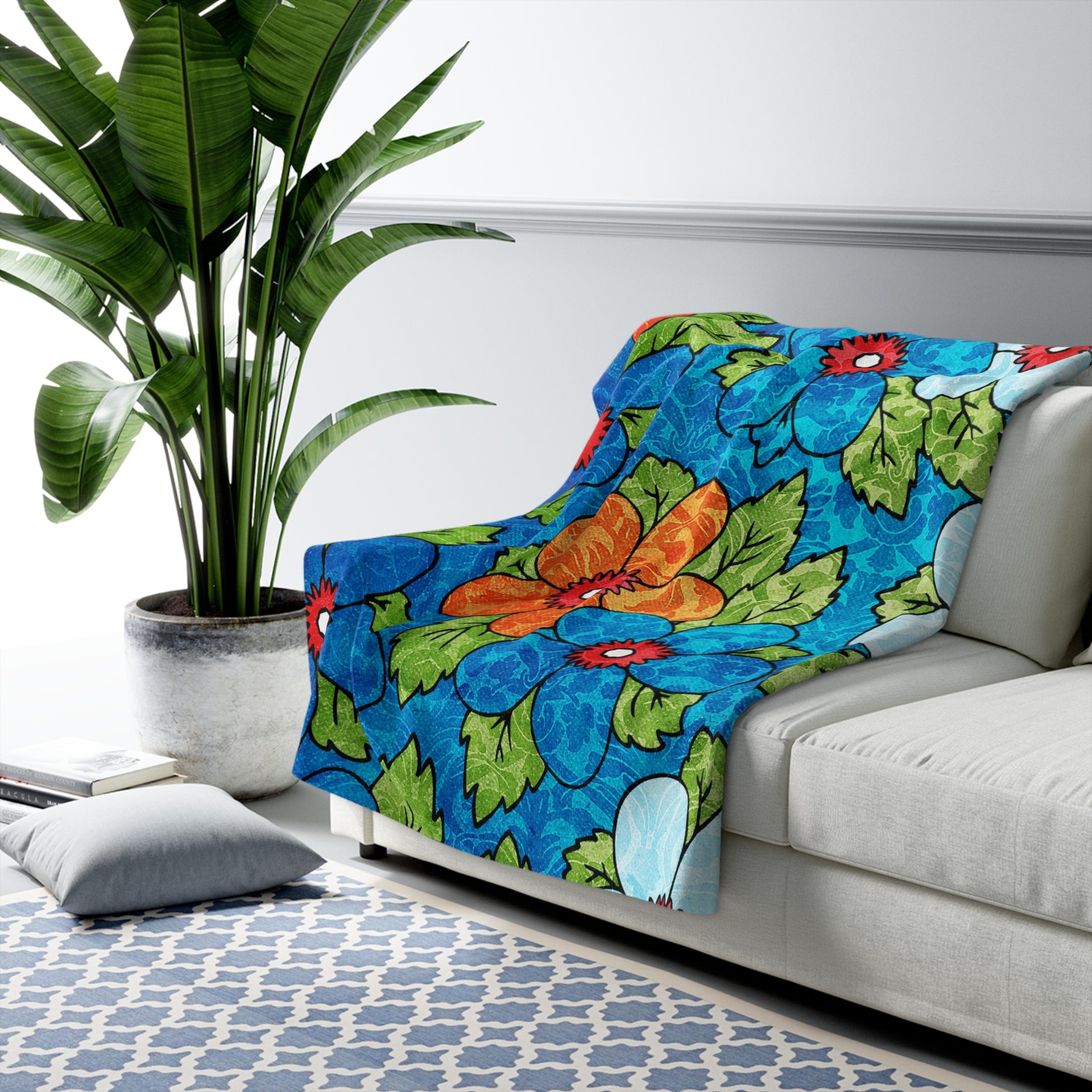 Blue Orange Groovy Sherpa Fleece Blanket, Artsulli - Art is Long, Life is Short, Home Decor, , , , , , , 