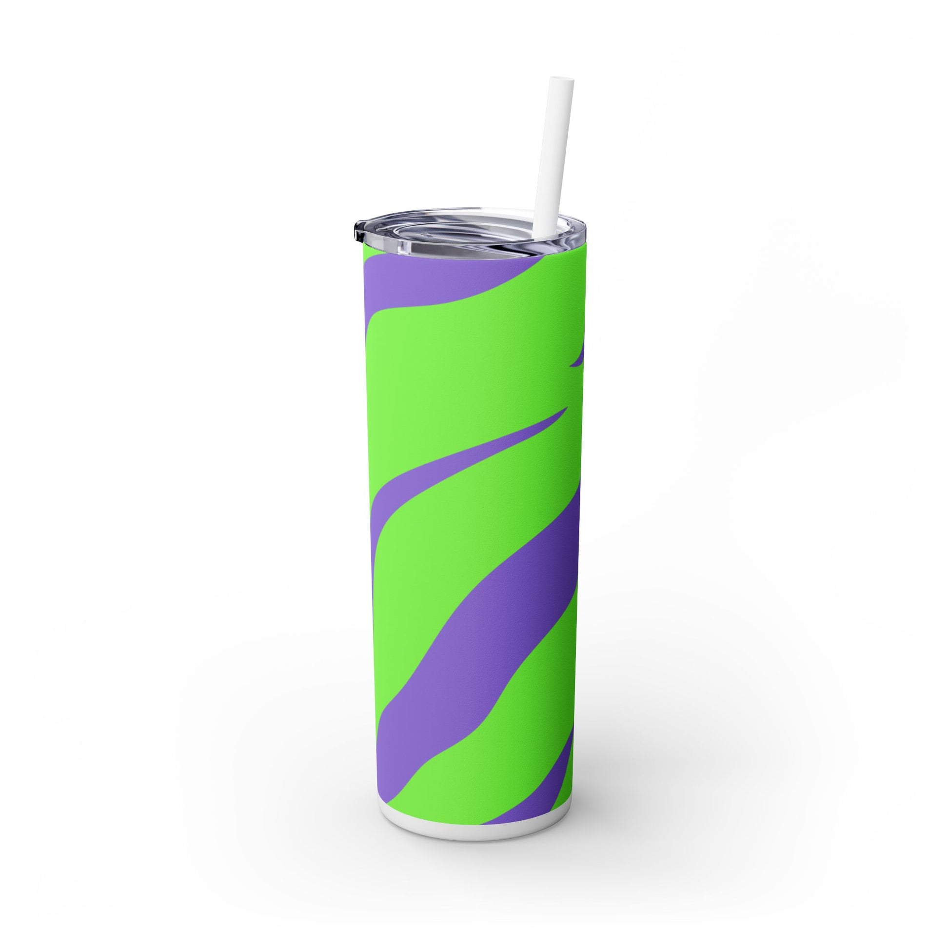 Tyrannosaurus Print Green and Purple Skinny Tumbler with Straw, 20oz, Artsulli - Art is Long, Life is Short, Mug, , , , , , , 