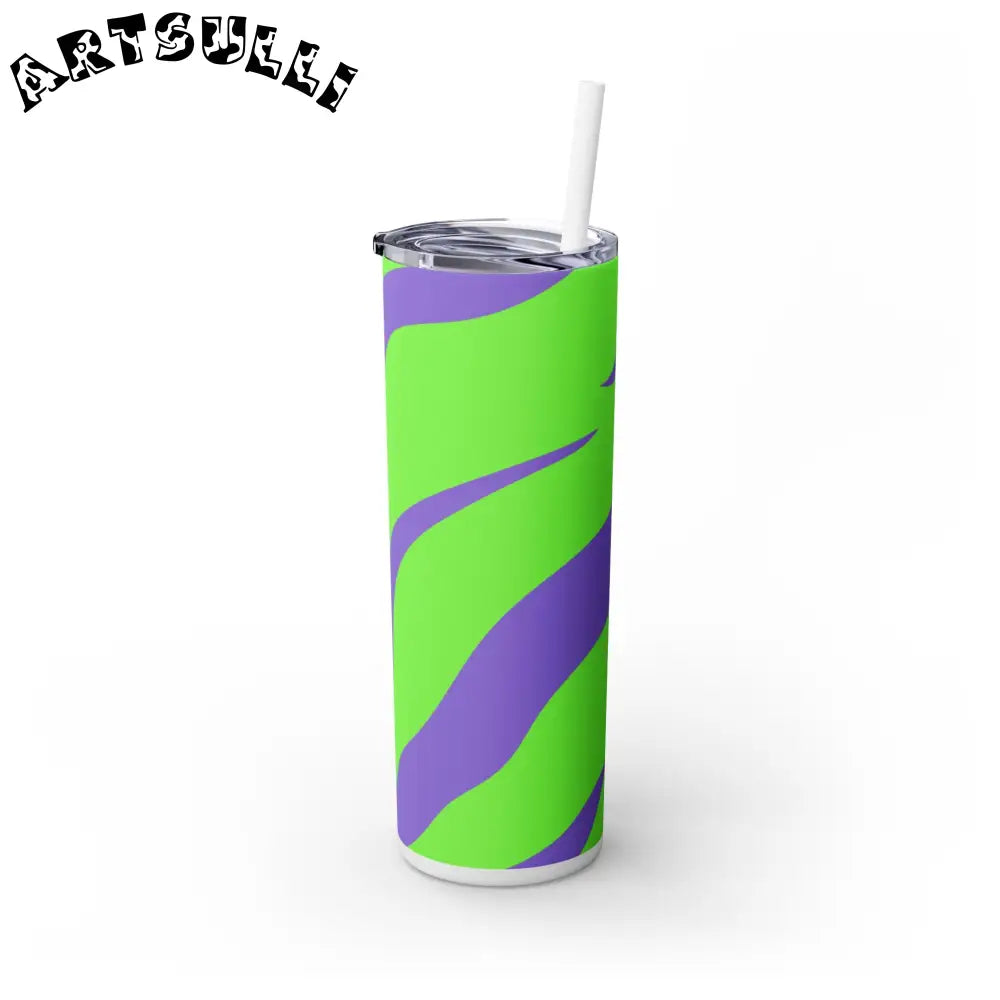 JAKKOUTTHEBXX Tyrannosaurus Print Green and Purple Skinny Tumbler