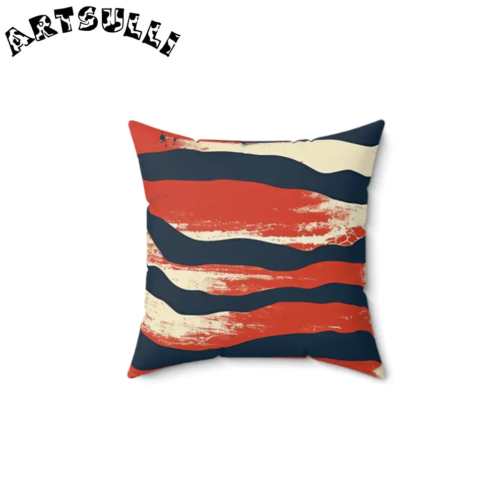 JAKKOUTTHEBXX Distressed Red White Blue Wavy Stripe Faux Suede Throw Pillow 2025