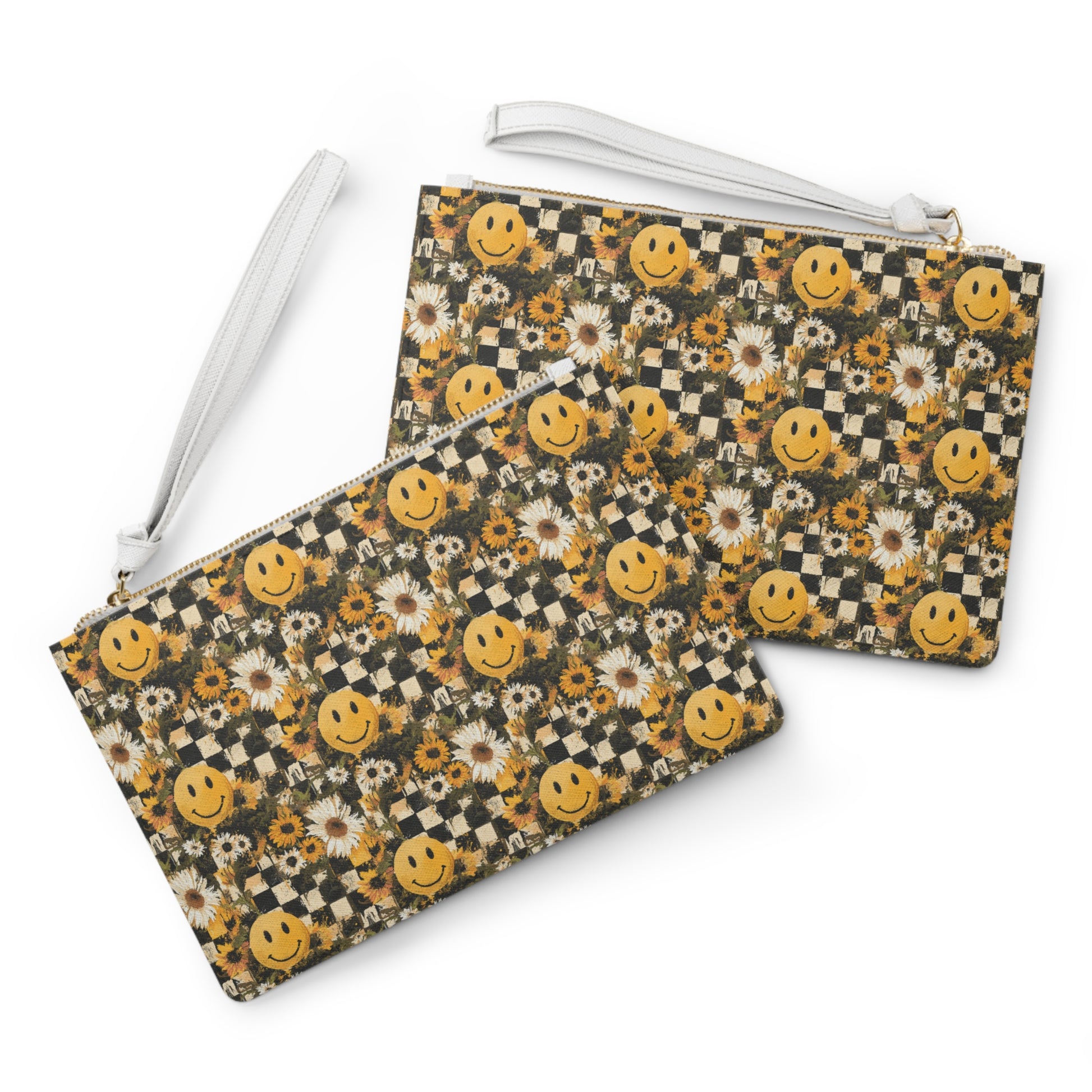 Smiley Face x Checkerboard x Sunflowers x Trippy x Vintage Black and Yellow Clutch Bag, Artsulli - Art is Long, Life is Short, Bags, , , , , , , 