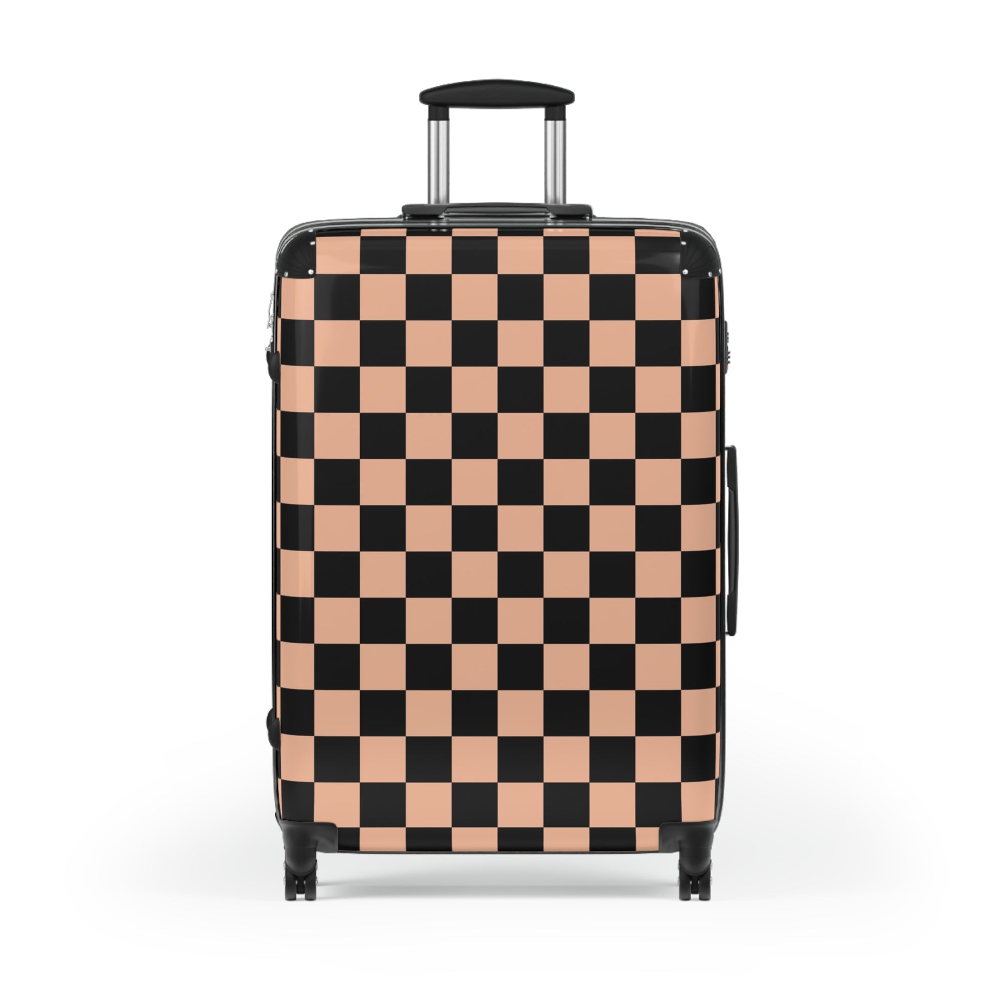 Checkerboard Soft Orange and Black Suitcase, Artsulli - Art is Long, Life is Short, Bags, , , , , , , 
