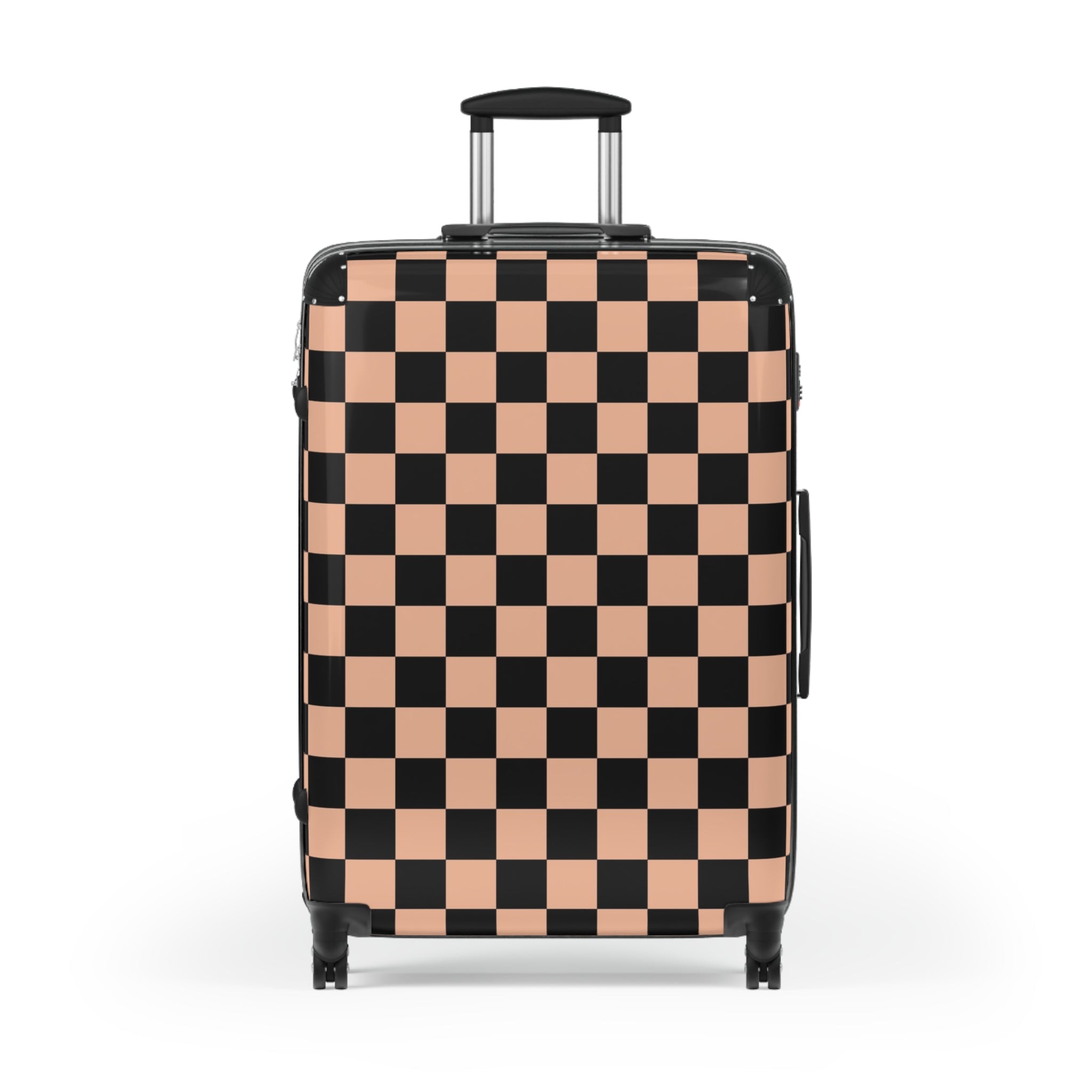 Checkerboard Soft Orange and Black Suitcase, Artsulli - Art is Long, Life is Short, Bags, , , , , , , 