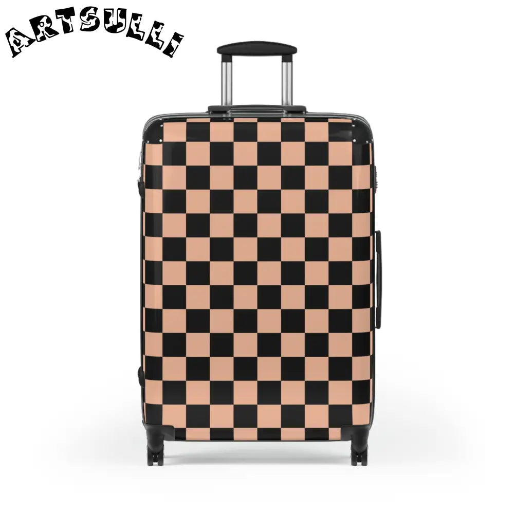 JAKKOUTTHEBXX Checkerboard Soft Orange and Black Suitcase