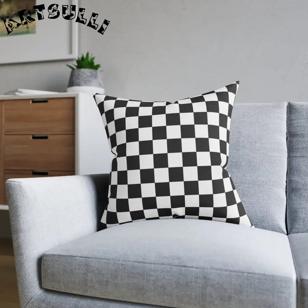 JAKKOUTTHEBXX Checkerboard White and Black Square Pillow