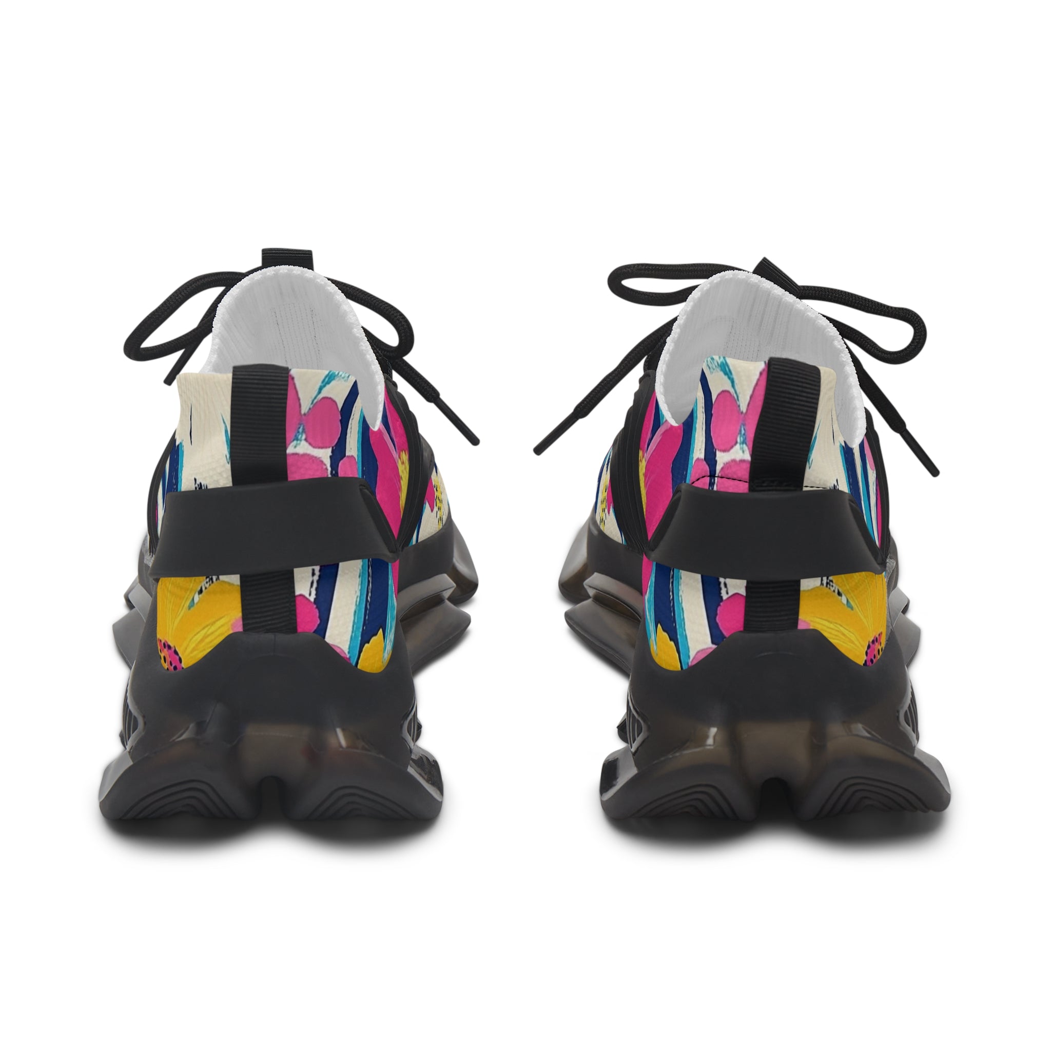Dayglo Floral Stripes Multi-Color Women's Mesh Sneakers, Artsulli - Art is Long, Life is Short, Shoes, , , , , , , 