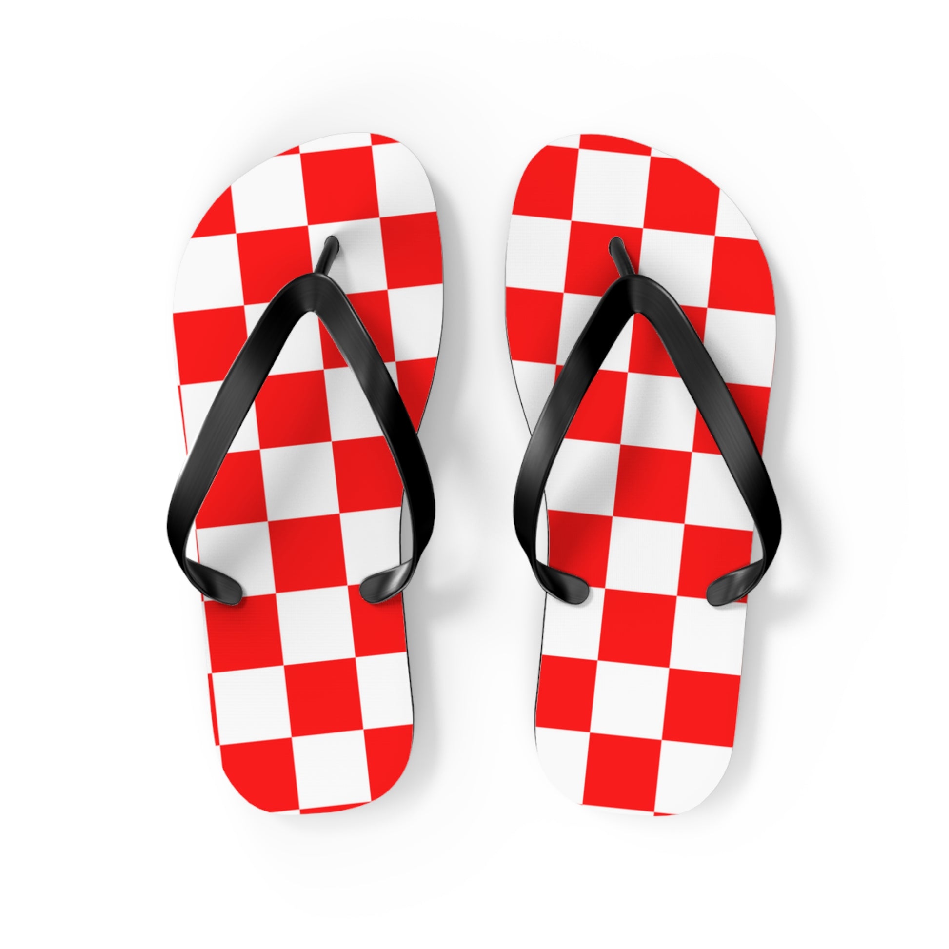 Checkerboard Red and White Flip Flops, Artsulli - Art is Long, Life is Short, Shoes, Size, M, Color, Black sole, , , 25763626726728608642