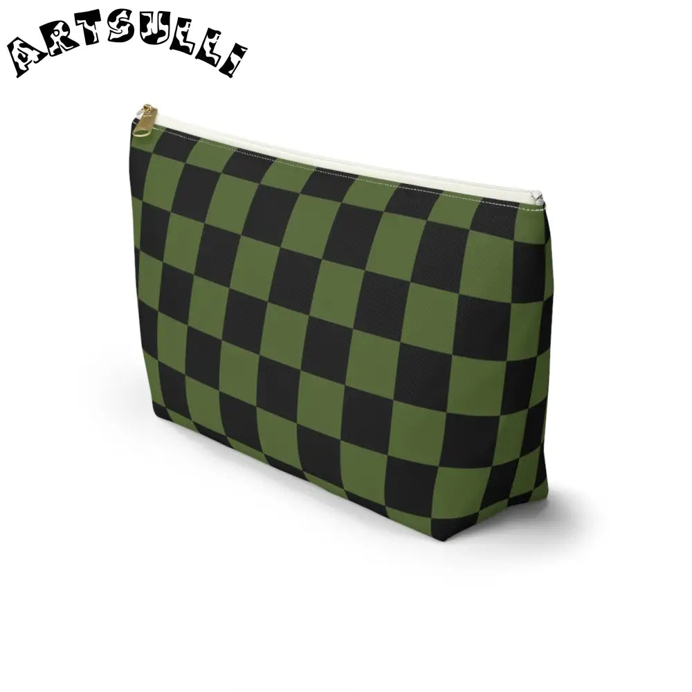 JAKKOUTTHEBXX Checkerboard Olive Green and Black Accessory Pouch w