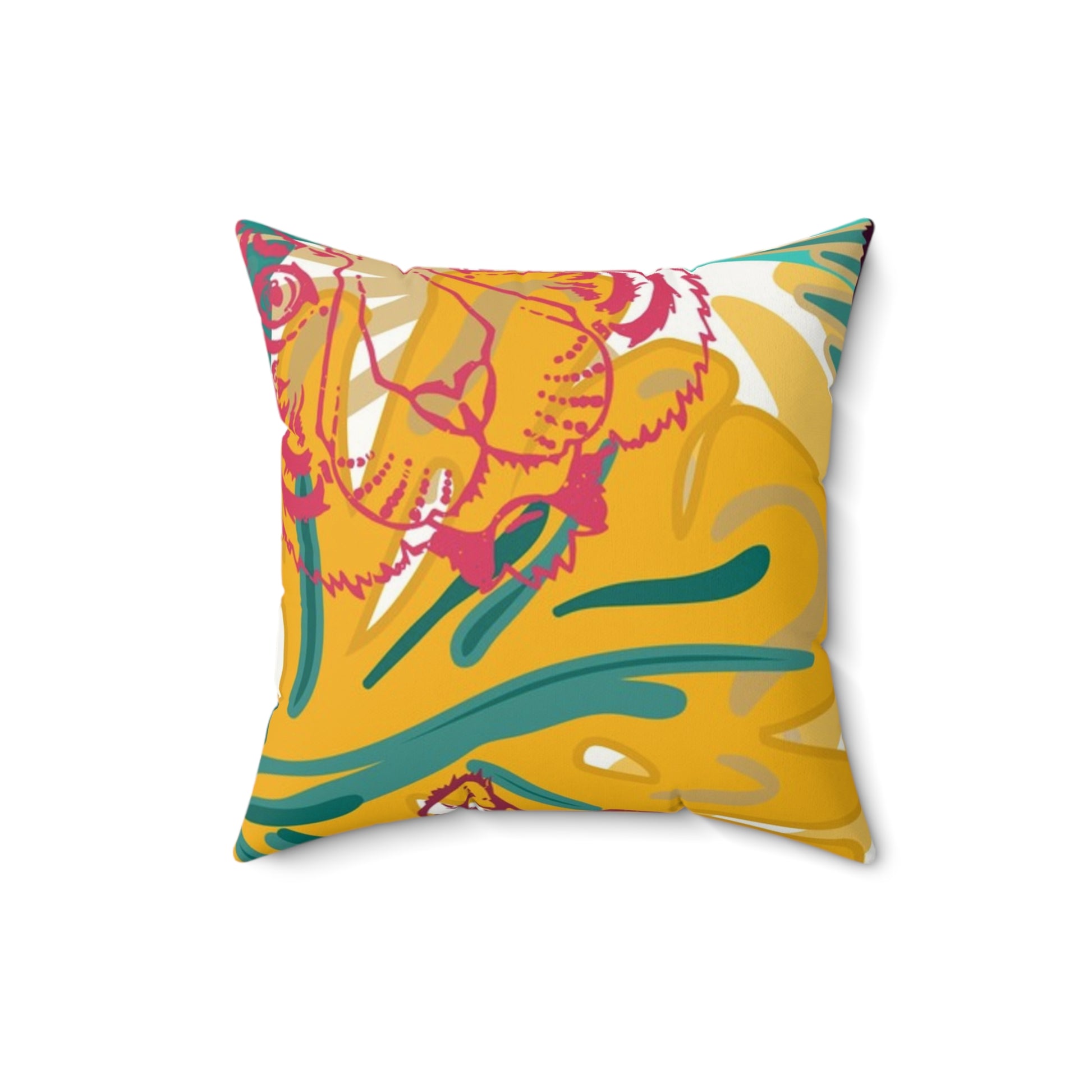 Tropical Jungle Tigers Brown and Green Faux Suede Square Pillow, Artsulli - Art is Long, Life is Short, Home Decor, Size, 16" × 16", , , , , 14413230385951