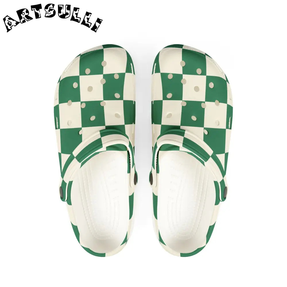 JAKKOUTTHEBXX Checkerboard Dark Green EVA Foam Rubber Shoes (AOP)