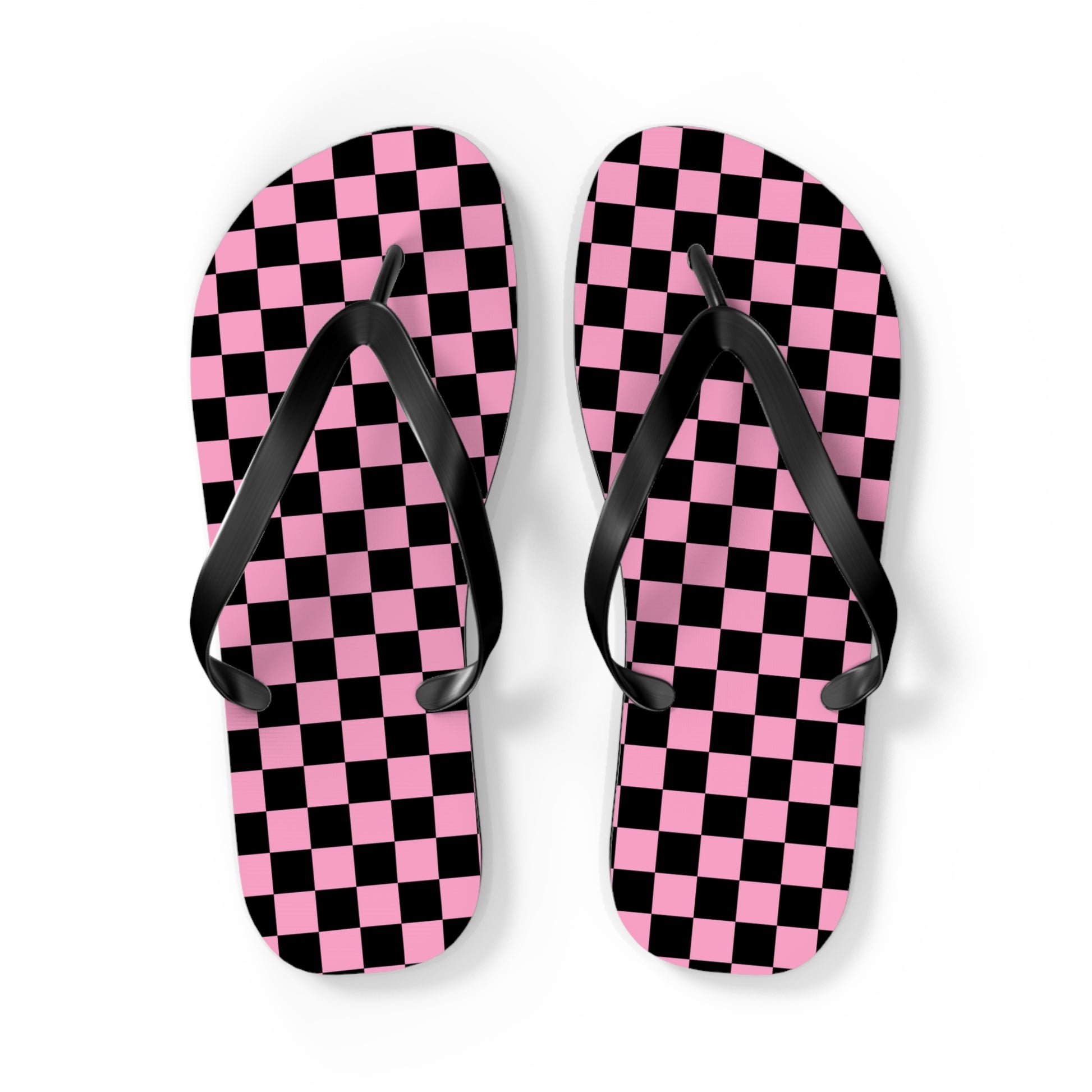 Checkerboard Black and Pink Flip Flops, Artsulli - Art is Long, Life is Short, Shoes, Size, L, Color, Black sole, , , 38331741710365165961
