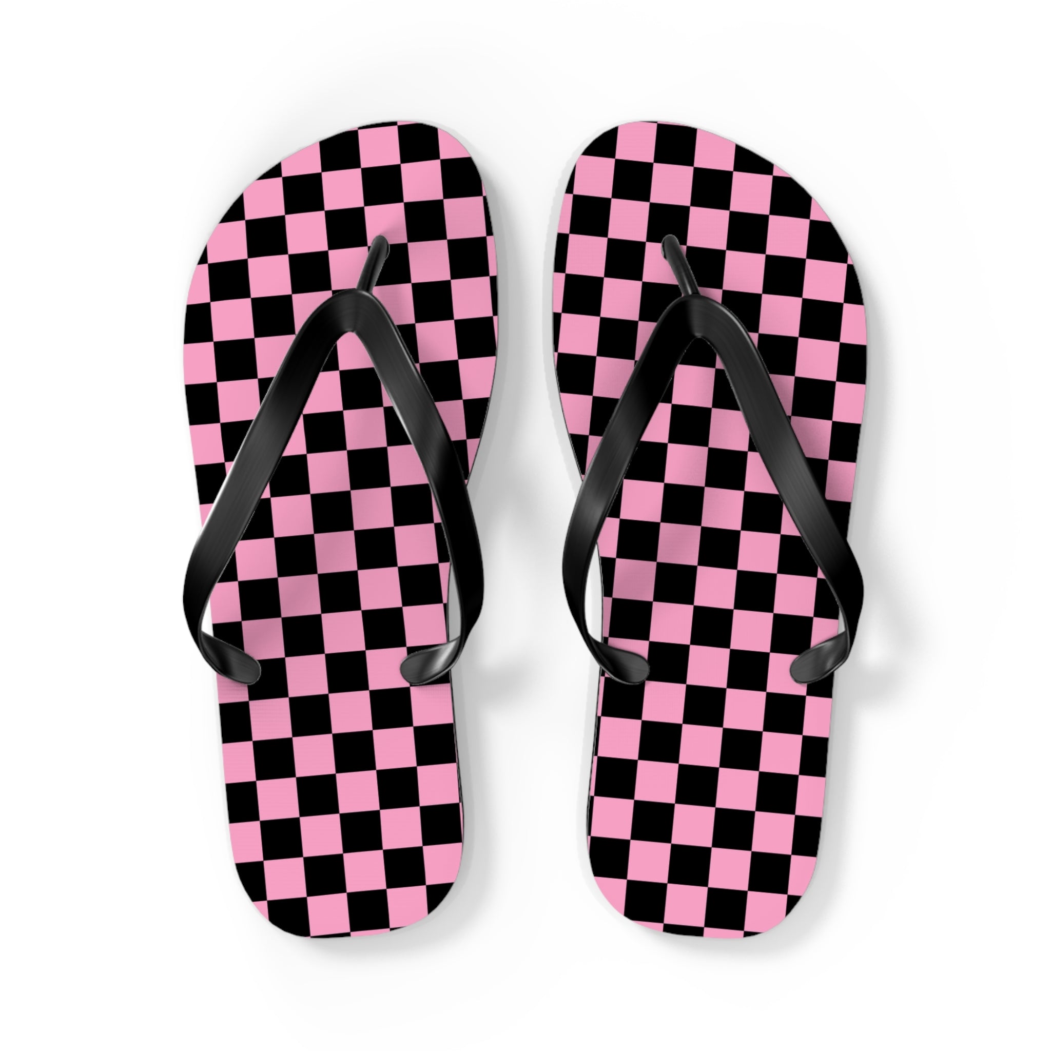 Checkerboard Black and Pink Flip Flops, Artsulli - Art is Long, Life is Short, Shoes, Size, L, Color, Black sole, , , 38331741710365165961