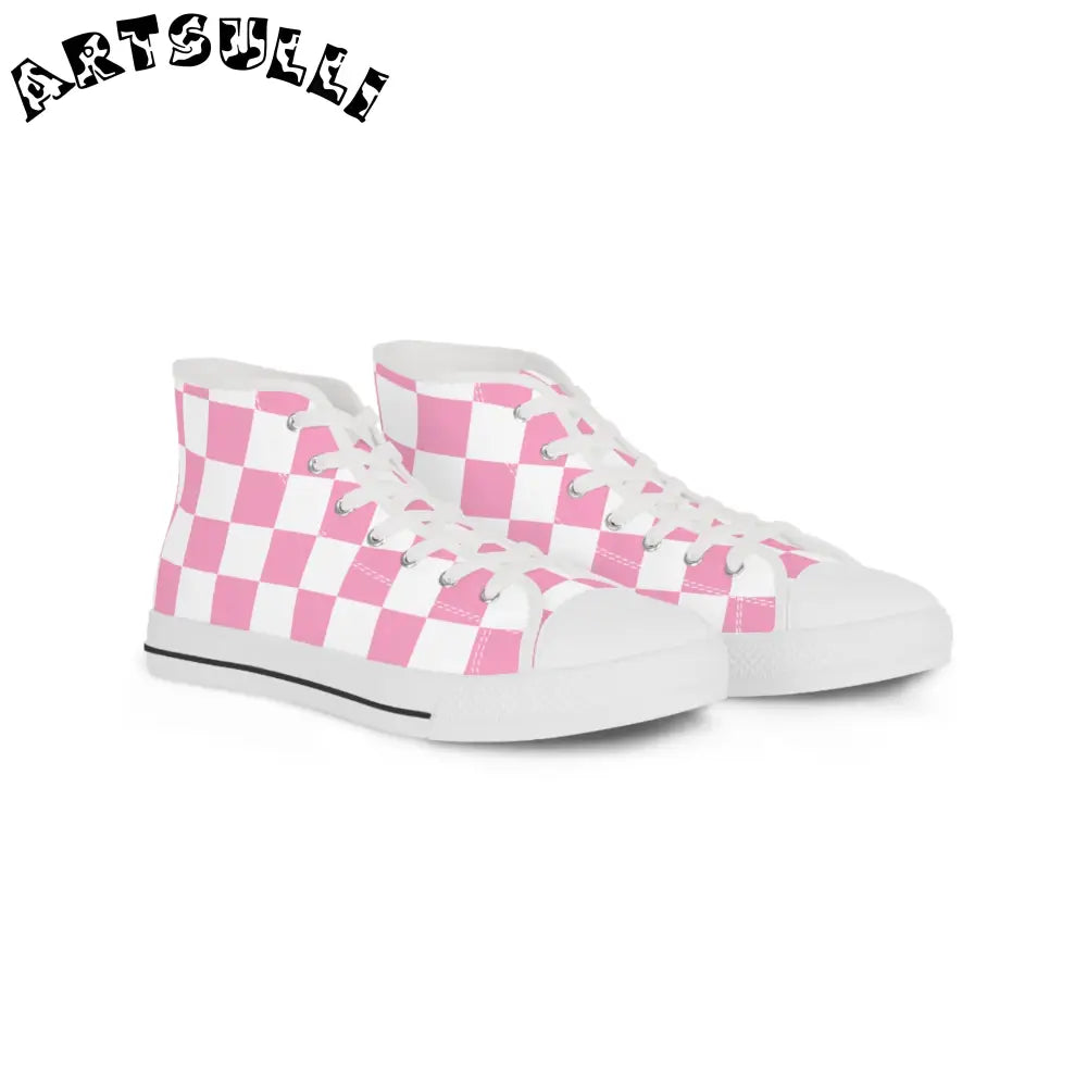 JAKKOUTTHEBXX Checkerboard Hot Pink and White Men’s High Top