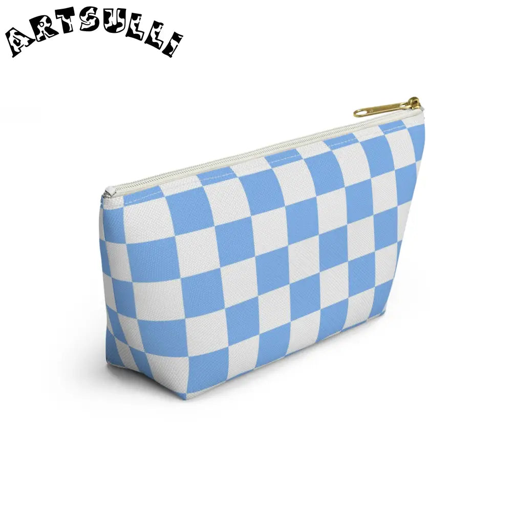 JAKKOUTTHEBXX Checkerboard White and Light Blue Accessory Pouch w