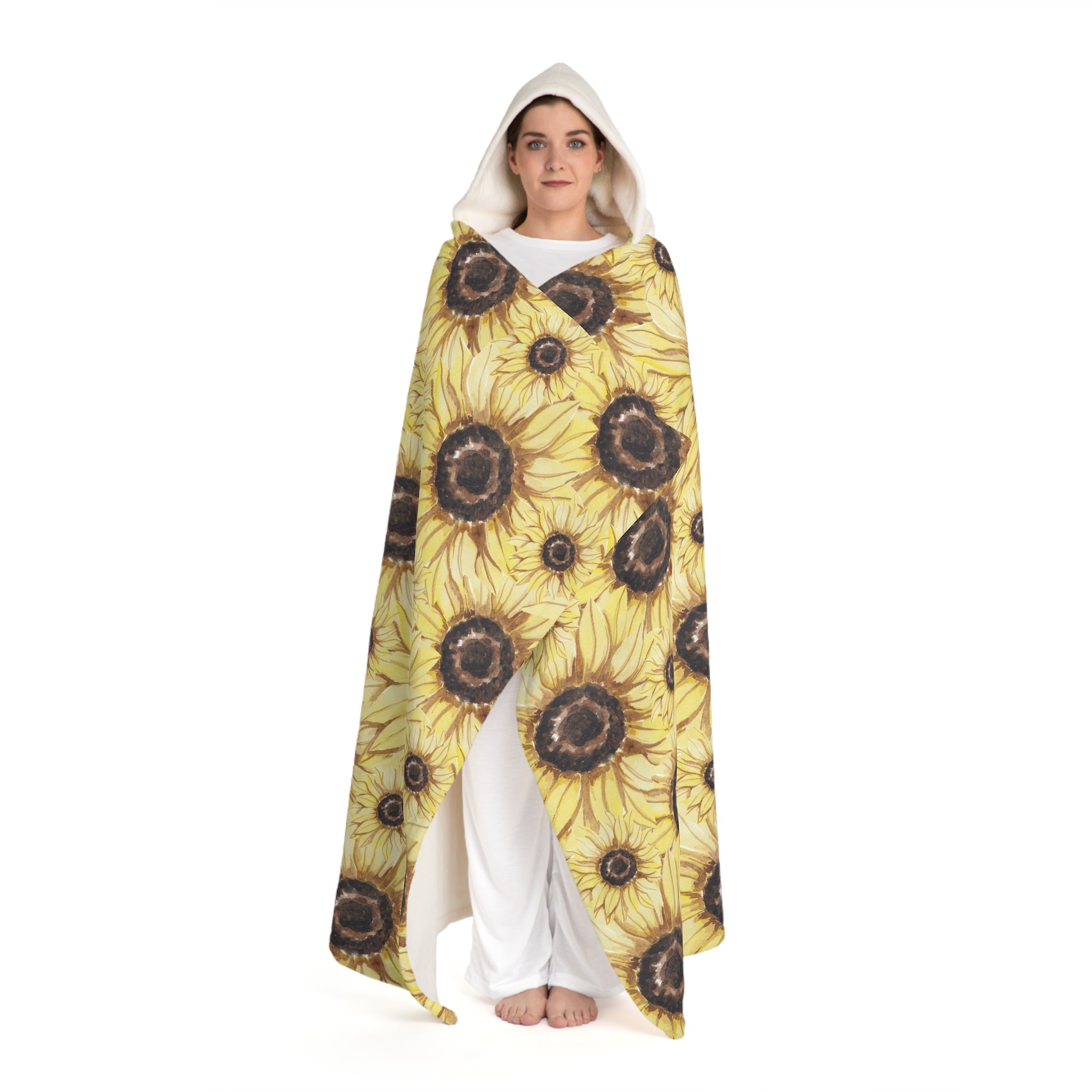Retro Anime Sunflower Hooded Sherpa Fleece Blanket, Artsulli - Art is Long, Life is Short, All Over Prints, , , , , , , 