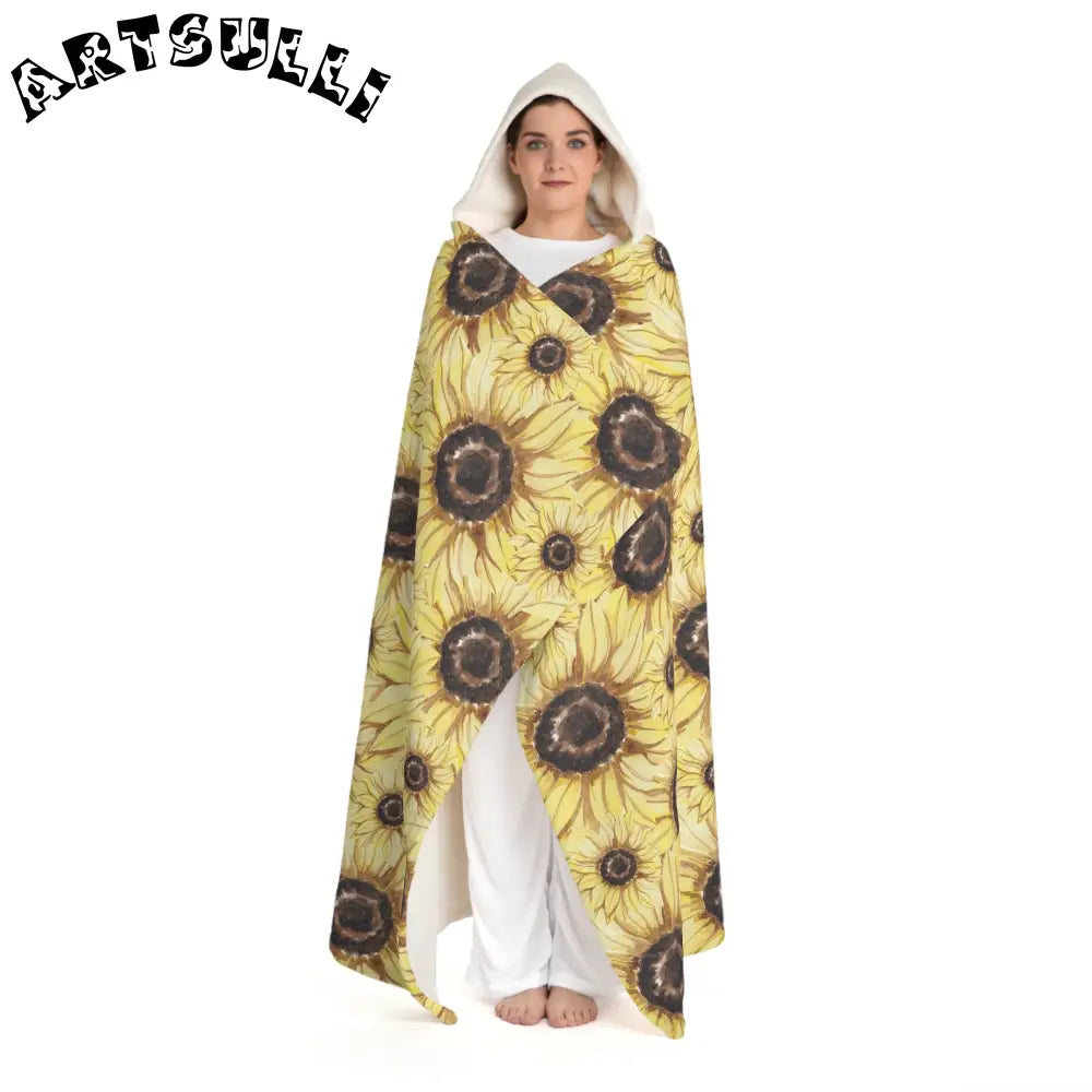 JAKKOUTTHEBXX Retro Anime Sunflower Hooded Sherpa Fleece Blanket