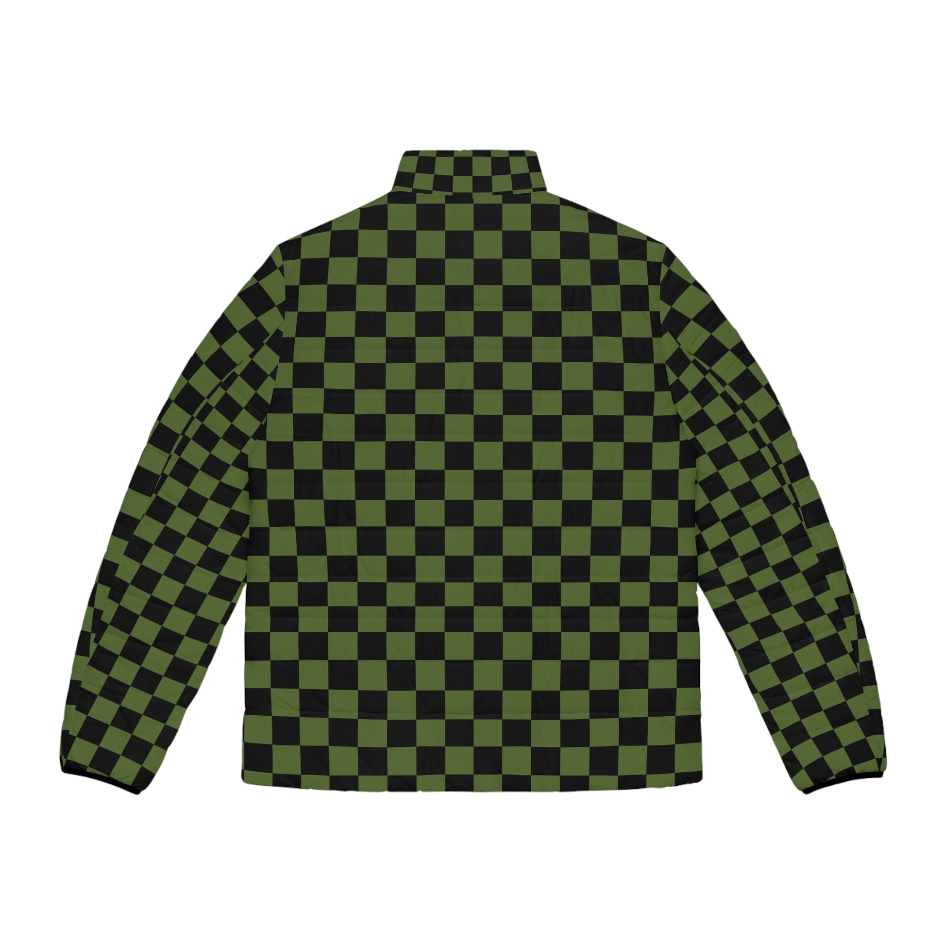 Checkerboard Olive Green and Black Men's Puffer Jacket (AOP), Artsulli - Art is Long, Life is Short, All Over Prints, , , , , , , 