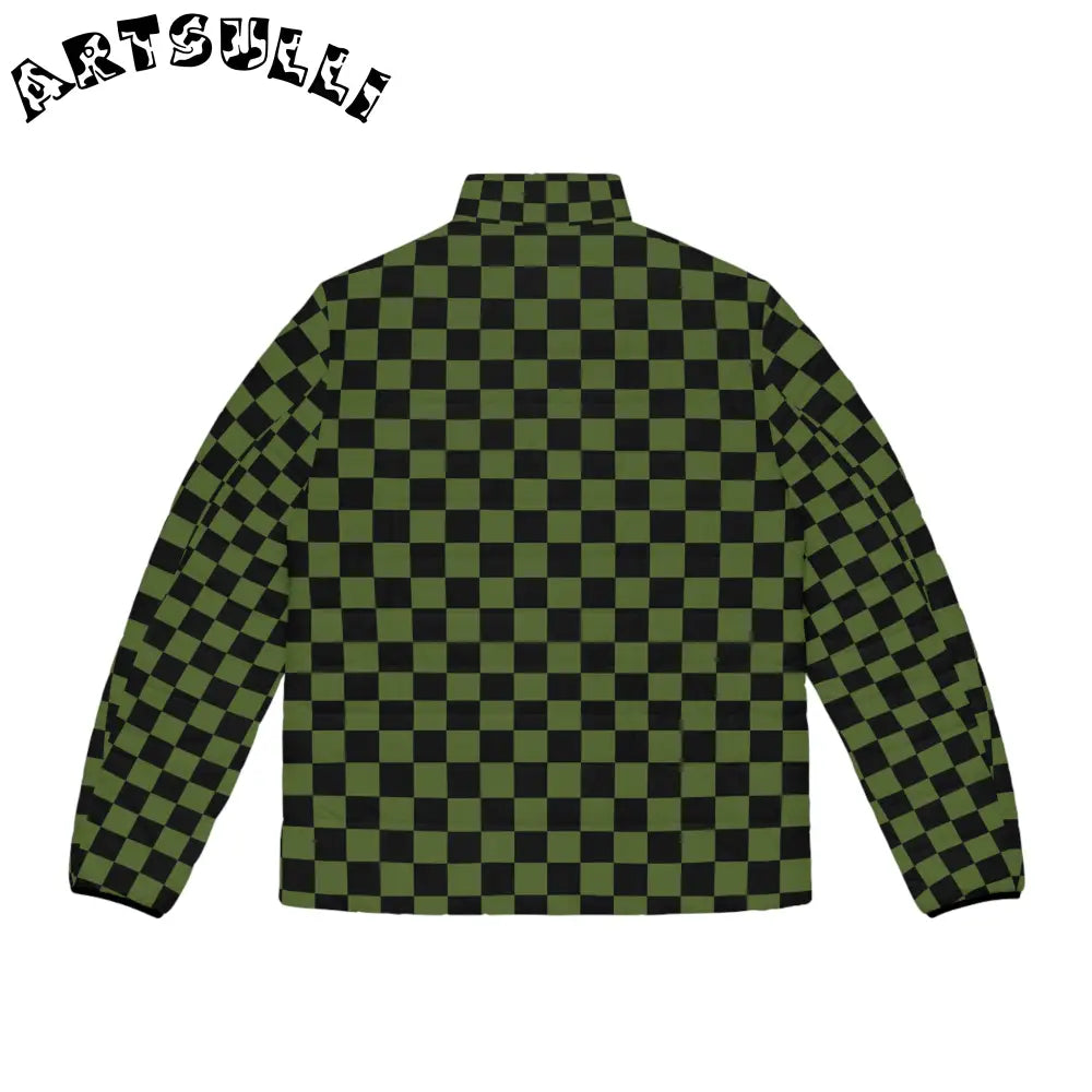 JAKKOUTTHEBXX Checkerboard Olive Green and Black Men’s Puffer Jacket