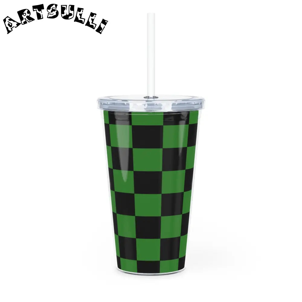 JAKKOUTTHEBXX Checkerboard Green and Black Plastic Tumbler