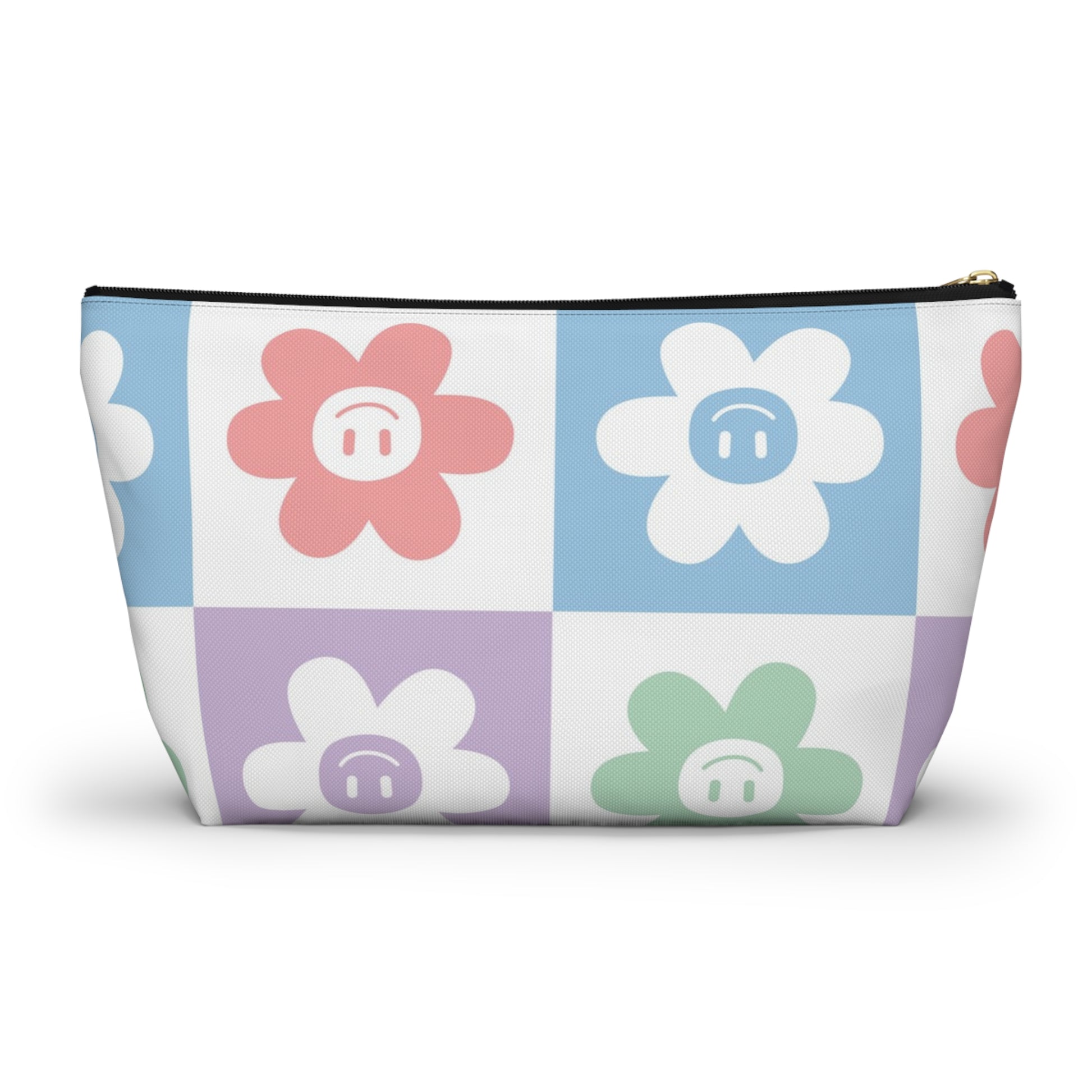 Chessboard x Smiley Face Flowers Multi-Color Accessory Pouch w T-bottom, Artsulli - Art is Long, Life is Short, Bags, , , , , , , 