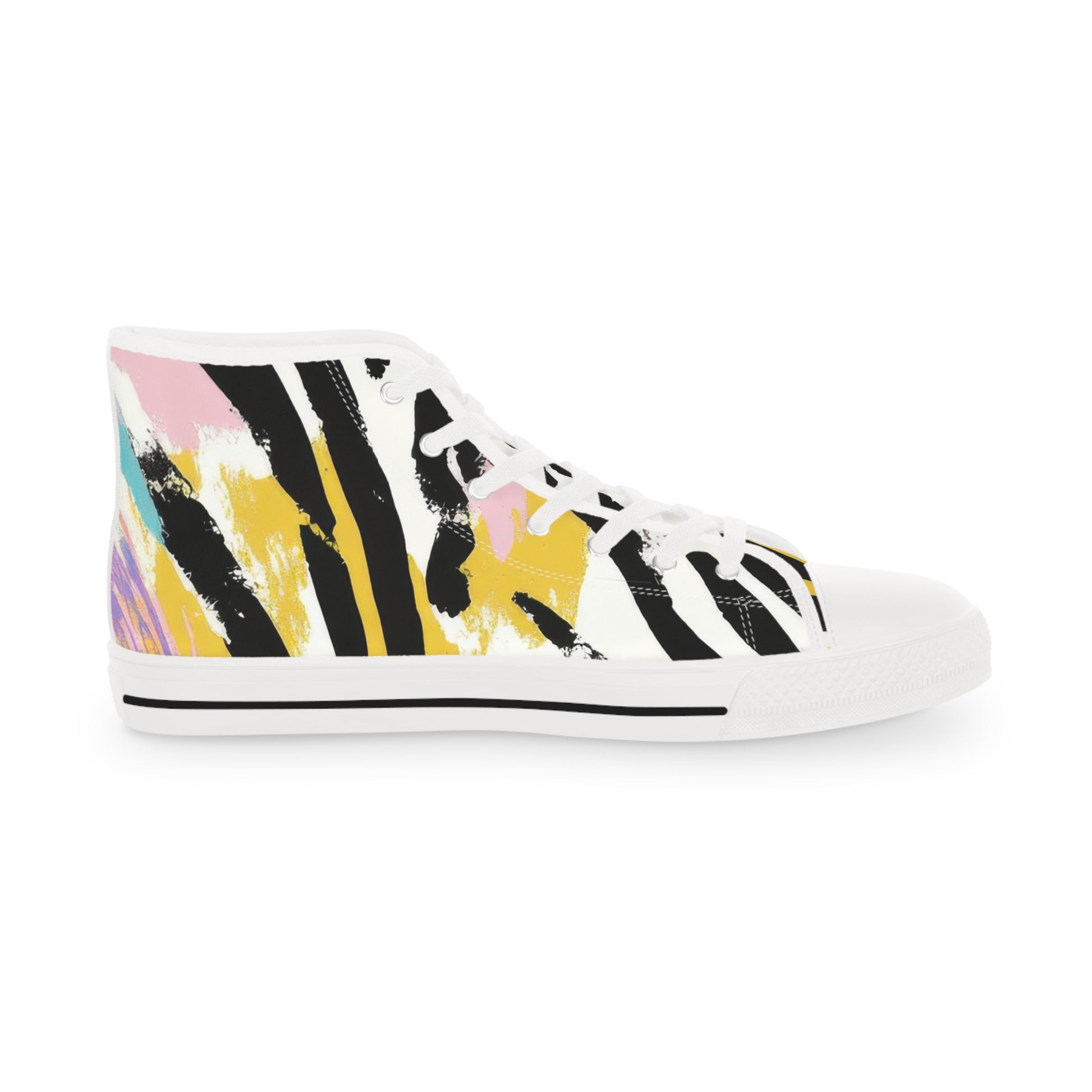 Wild Zebra Stripes x Paint Brush Strokes Multi-Color Men's High Top Sneakers, Artsulli - Art is Long, Life is Short, Shoes, , , , , , , 
