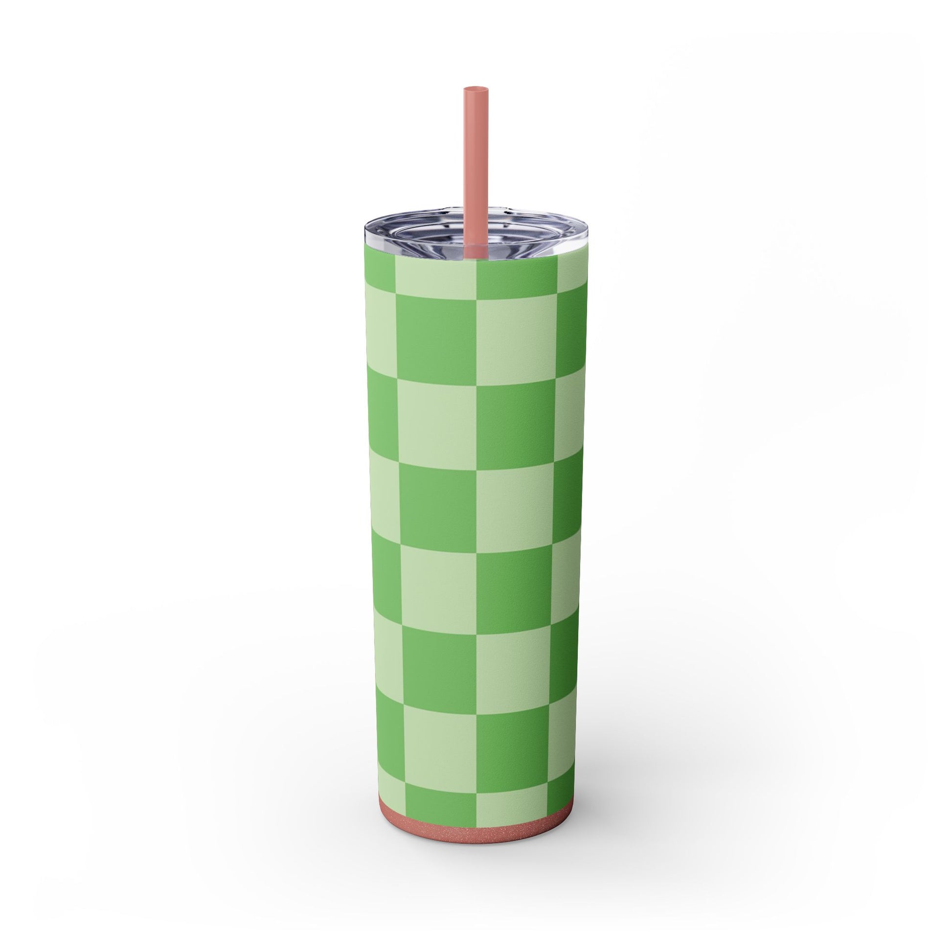 Checkerboard Green Skinny Tumbler with Straw, 20oz, Artsulli - Art is Long, Life is Short, Mug, Finish, Glossy, Color, Glitter Dusty Rose, Size, 20oz, 57068857726591211886