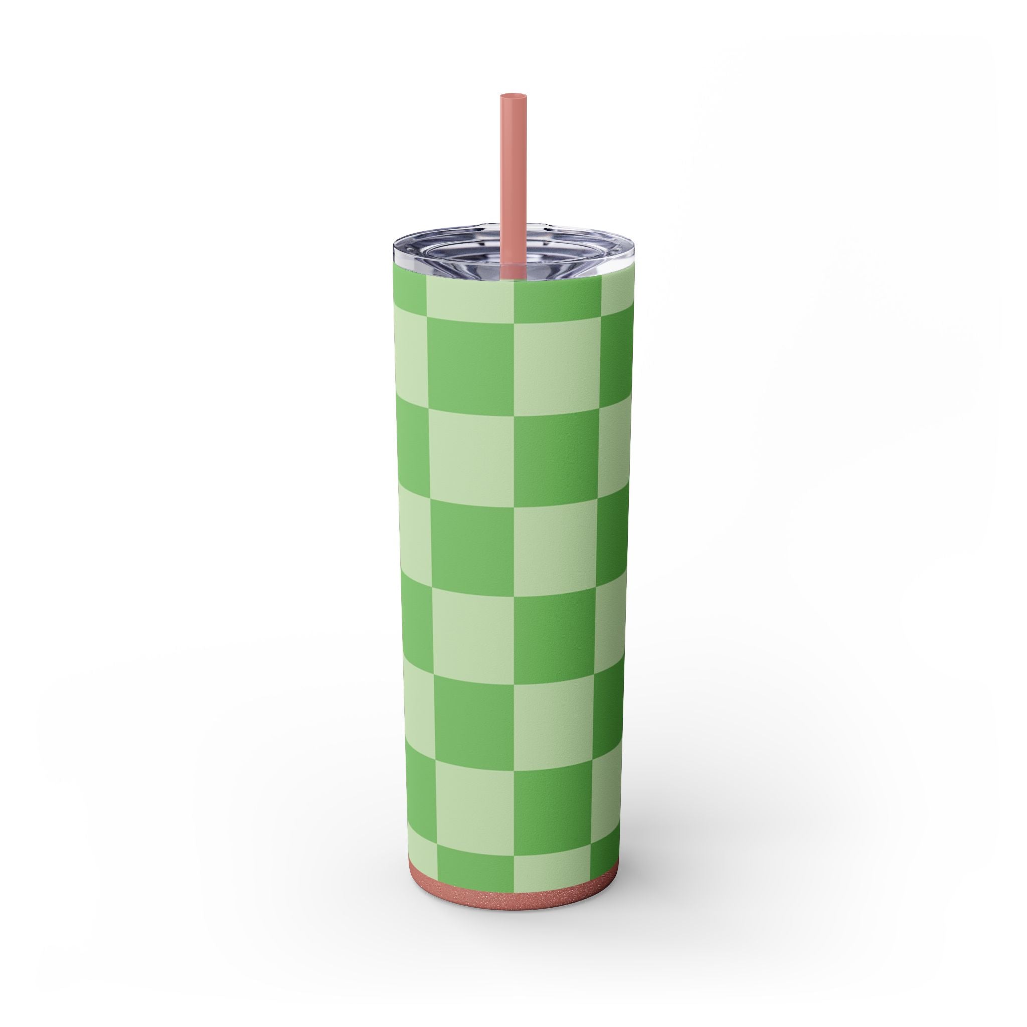 Checkerboard Green Skinny Tumbler with Straw, 20oz, Artsulli - Art is Long, Life is Short, Mug, Finish, Glossy, Color, Glitter Dusty Rose, Size, 20oz, 57068857726591211886