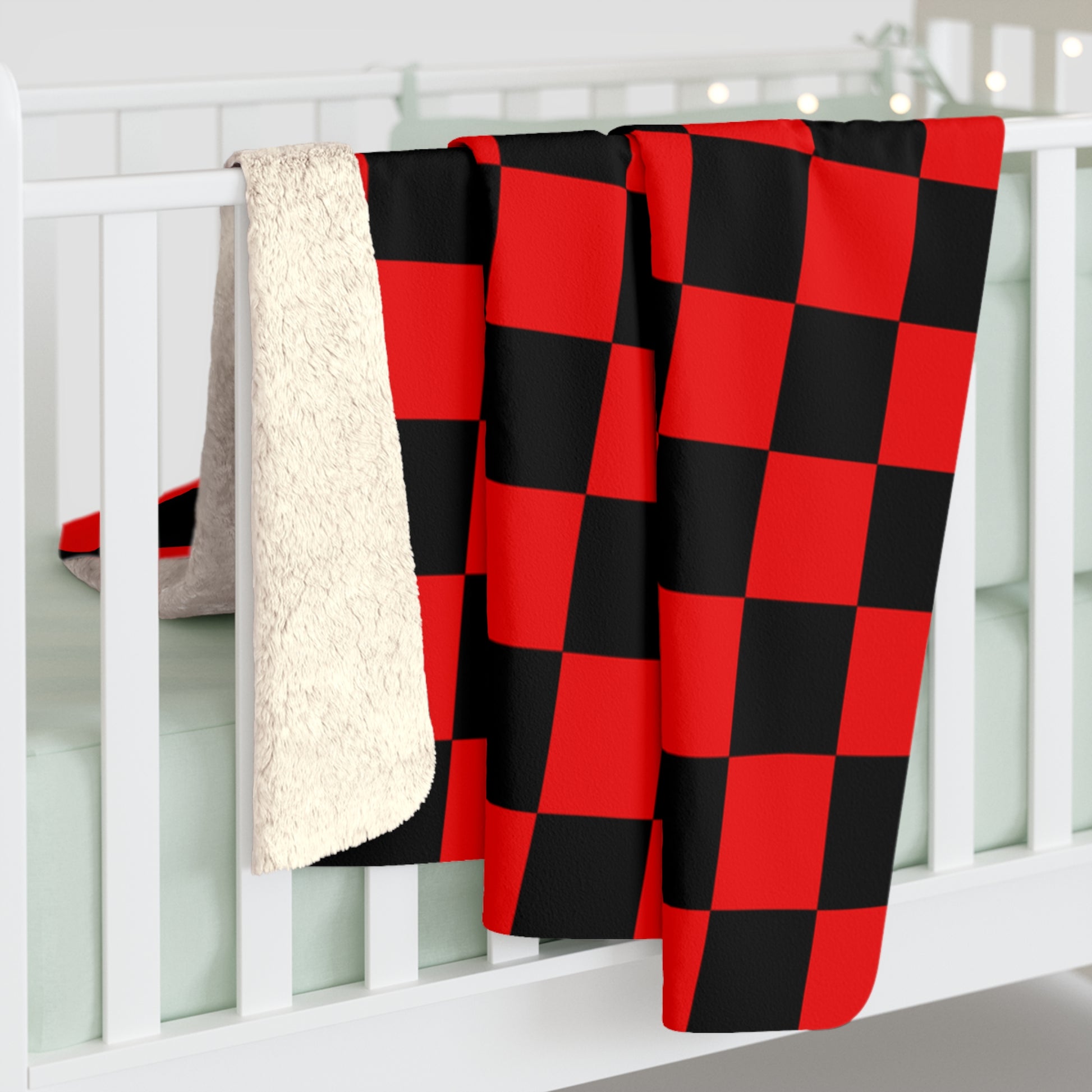 Checkerboard Red and Black Sherpa Fleece Blanket, Artsulli - Art is Long, Life is Short, Home Decor, , , , , , , 