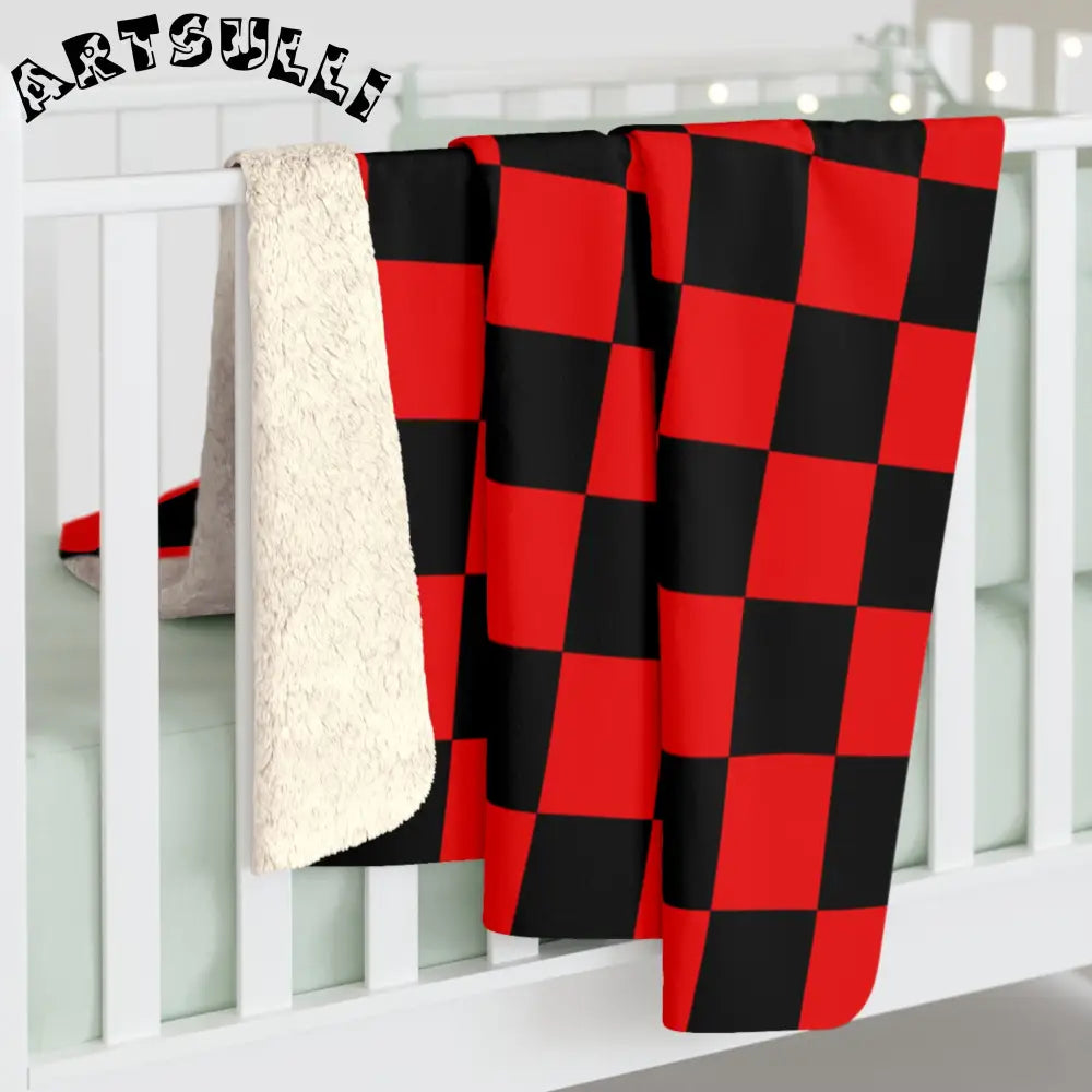 JAKKOUTTHEBXX Checkerboard Red and Black Sherpa Fleece Blanket